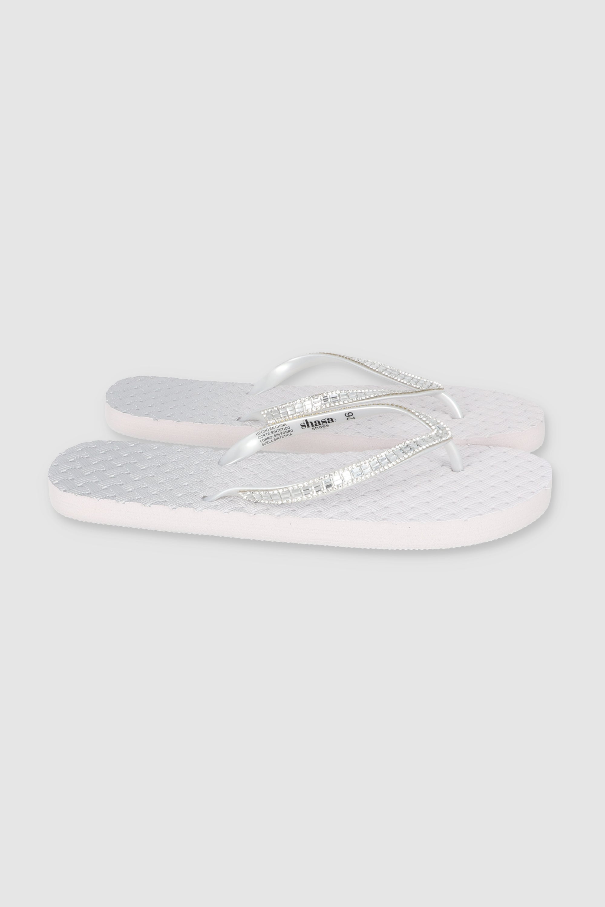 FLIP FLOPS TEXTURA CANASTA CHINELA BRILLOS BLANCO