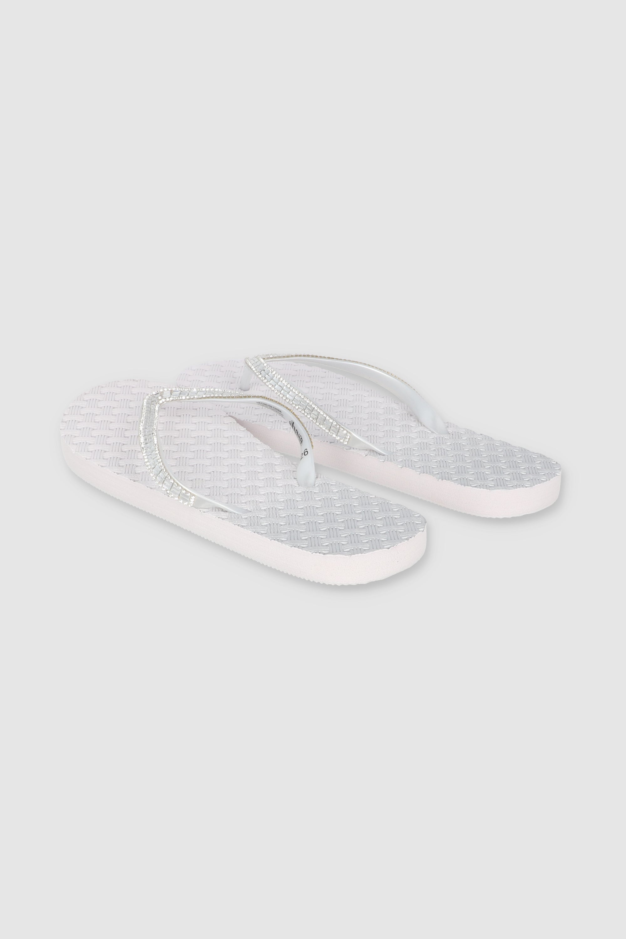 FLIP FLOPS TEXTURA CANASTA CHINELA BRILLOS BLANCO