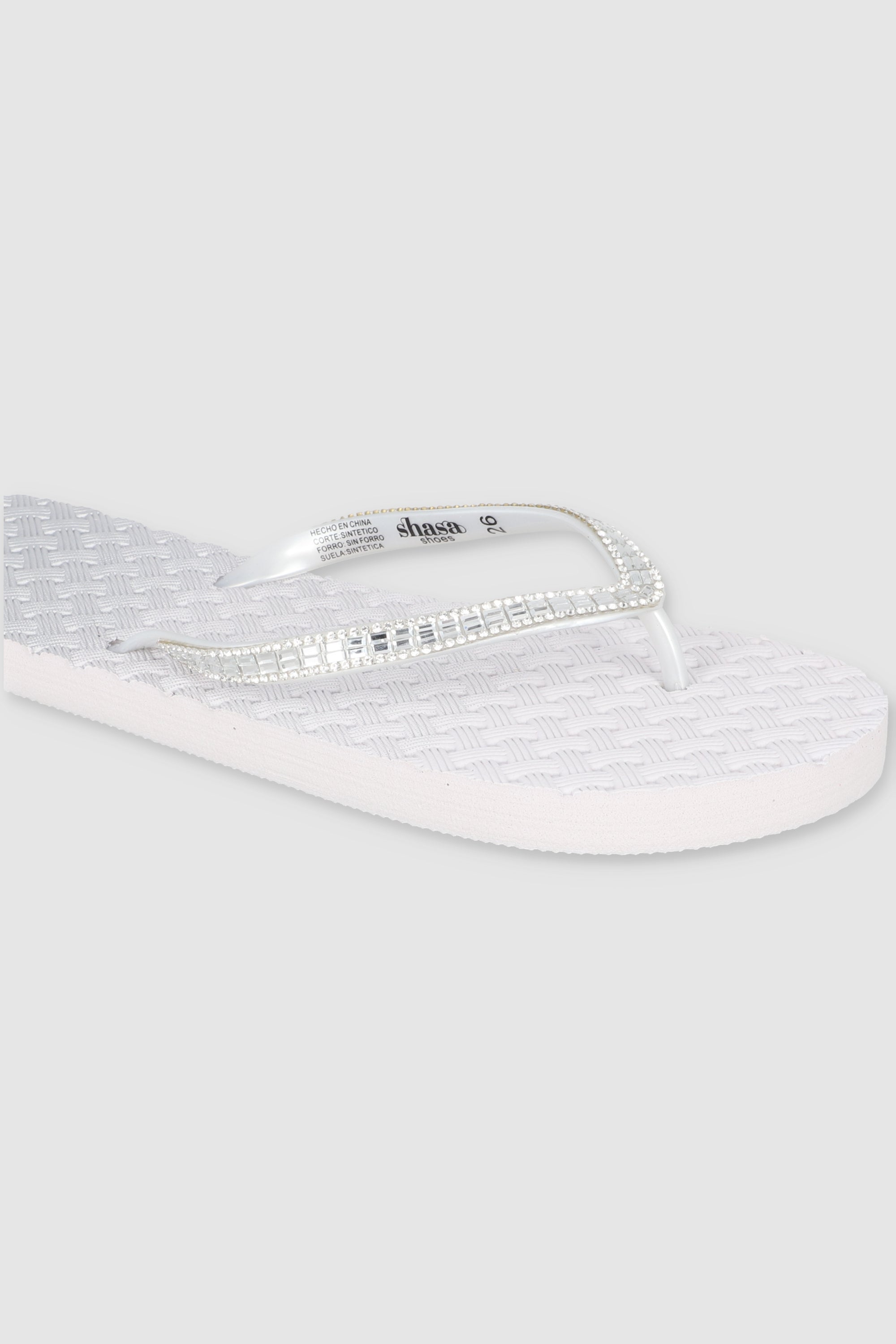 FLIP FLOPS TEXTURA CANASTA CHINELA BRILLOS BLANCO