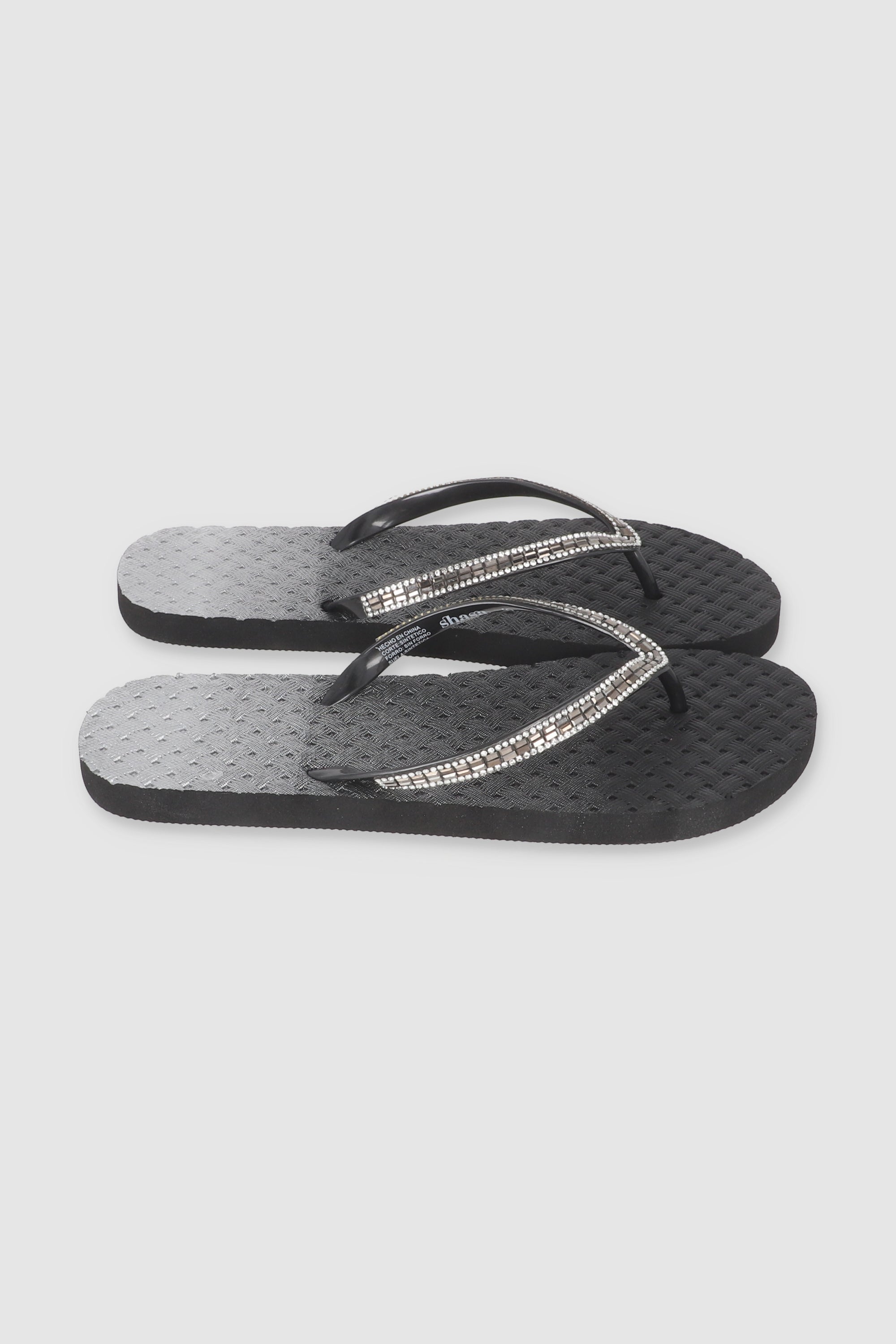 FLIP FLOPS TEXTURA CANASTA CHINELA BRILLOS NEGRO