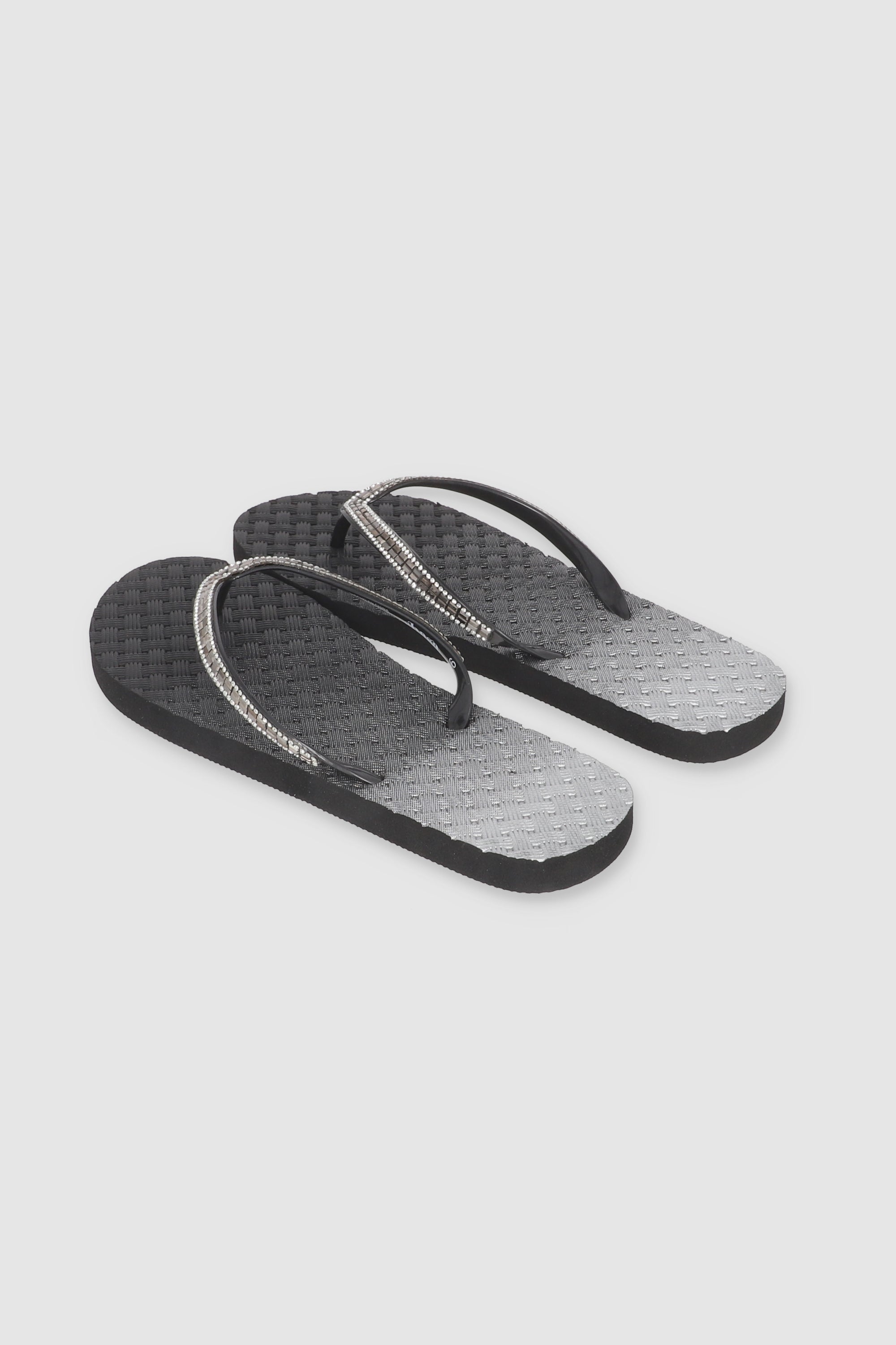 FLIP FLOPS TEXTURA CANASTA CHINELA BRILLOS NEGRO