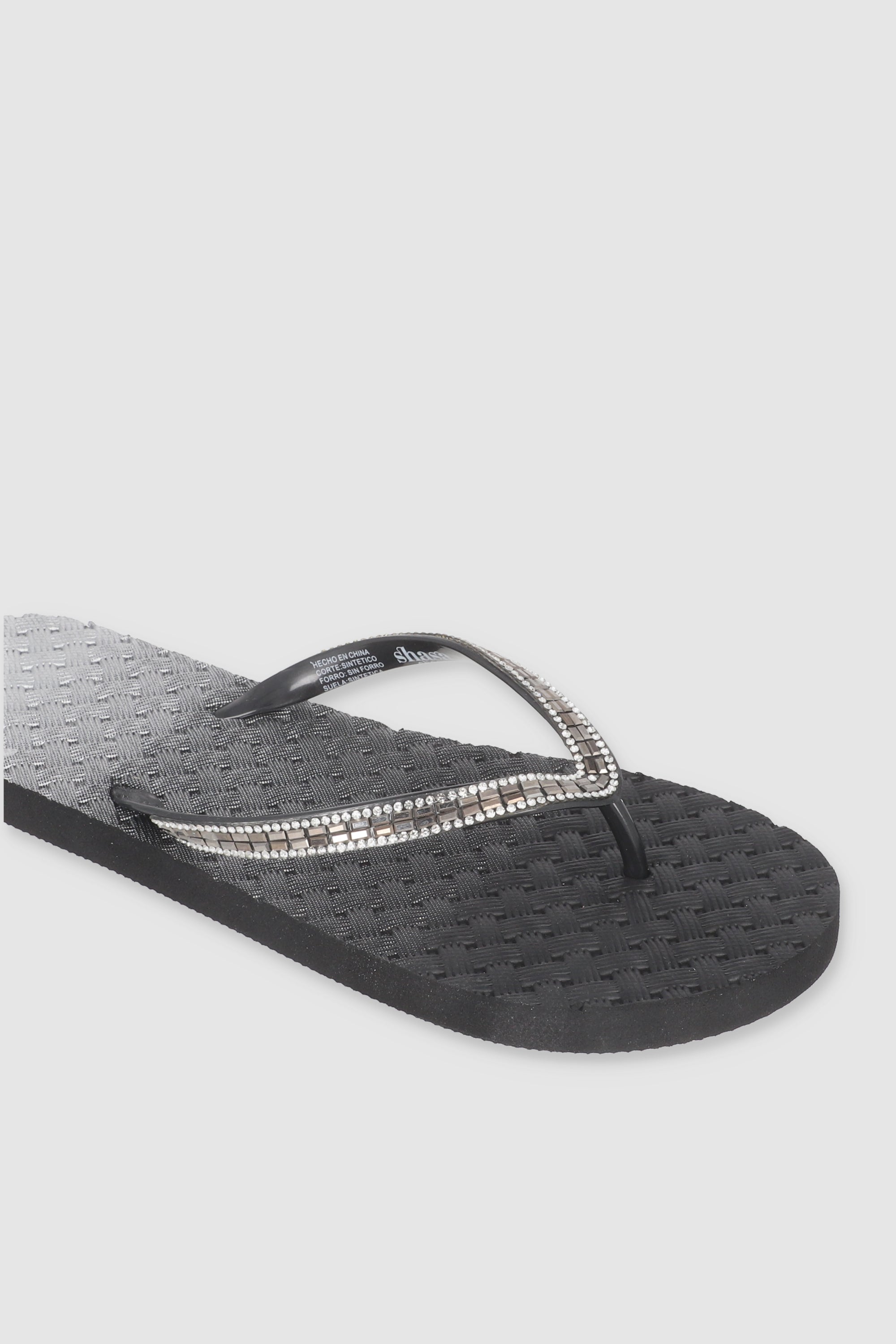 FLIP FLOPS TEXTURA CANASTA CHINELA BRILLOS NEGRO