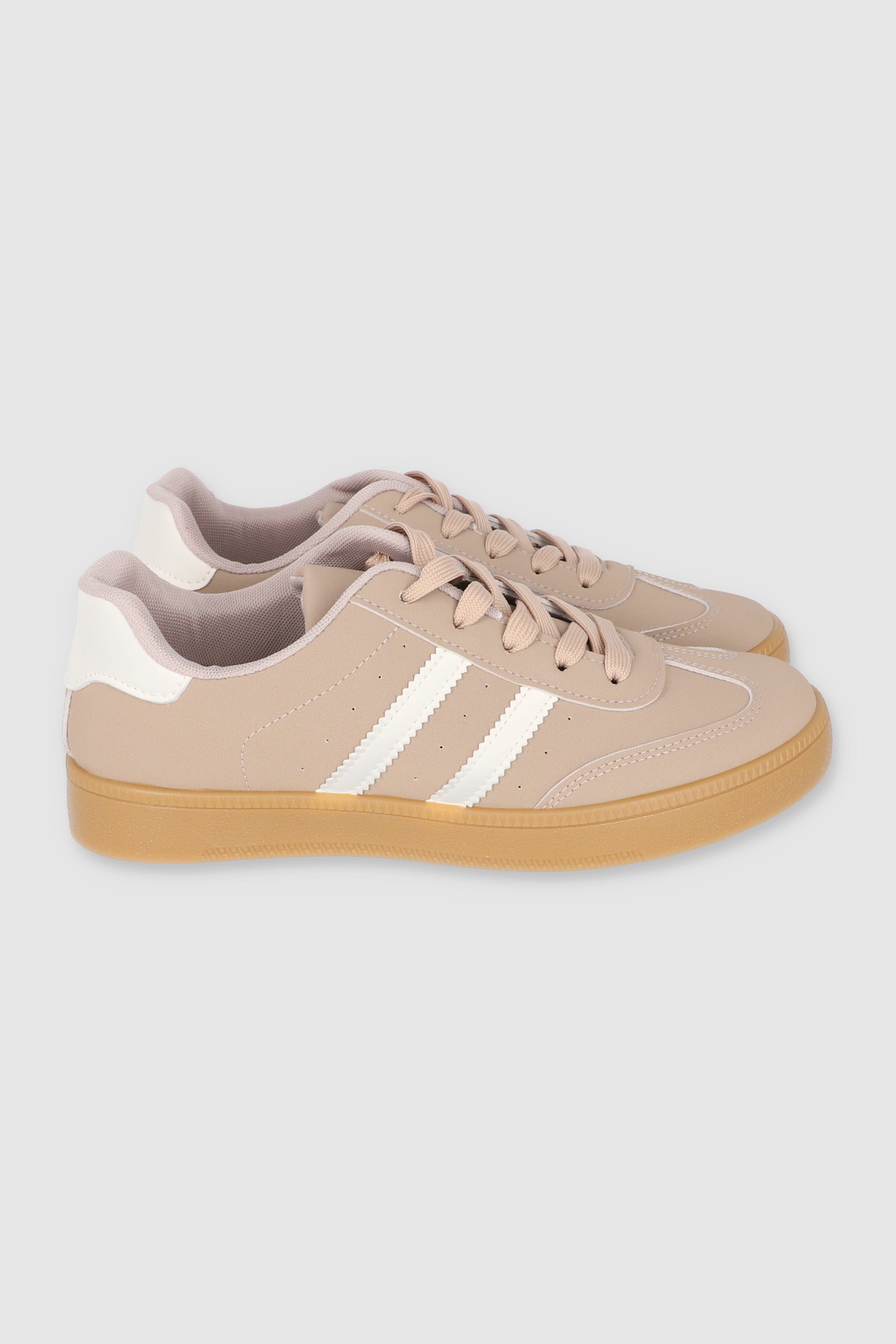 Tenis casual rayas punta suede TAUPE