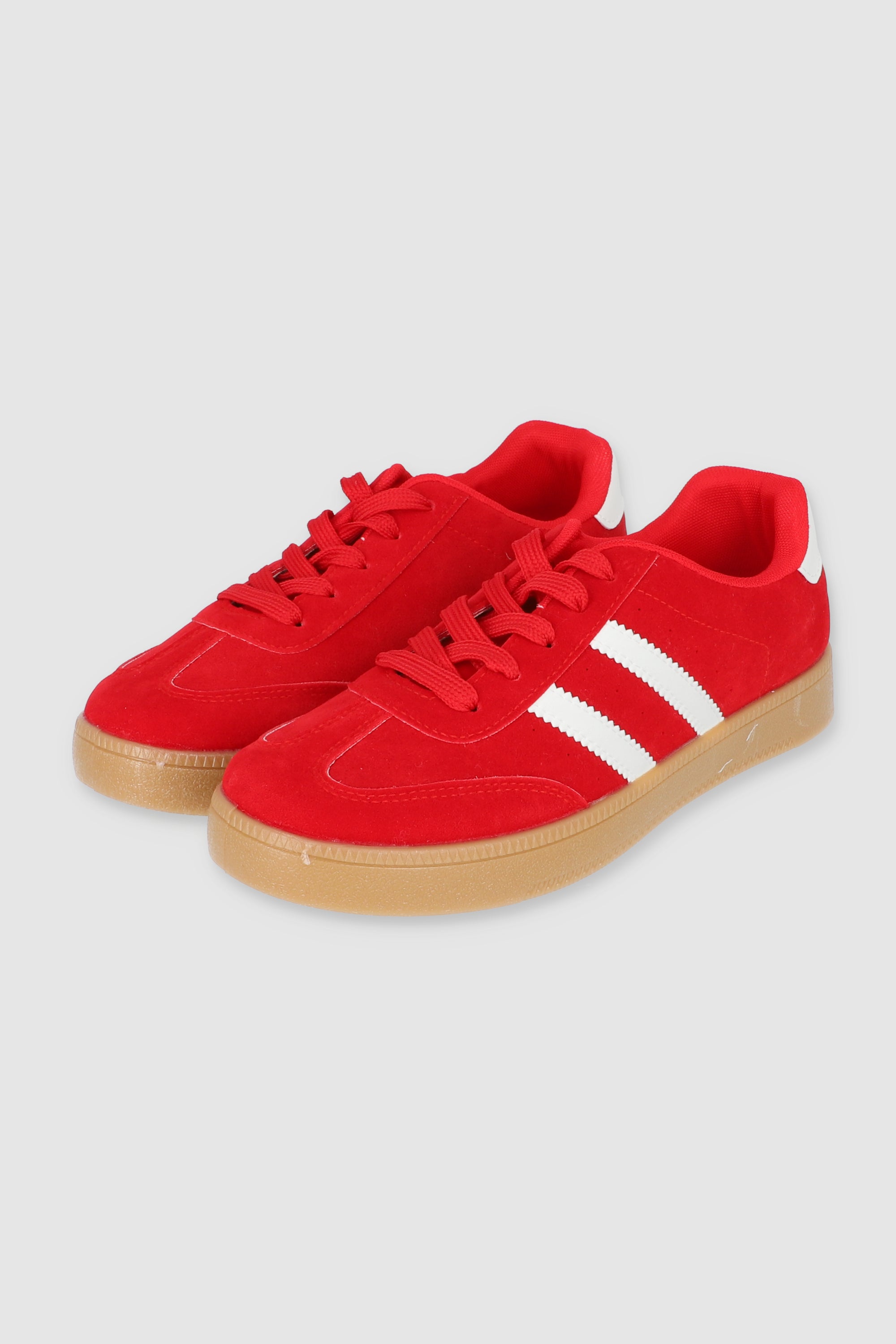 Tenis casual rayas punta suede ROJO