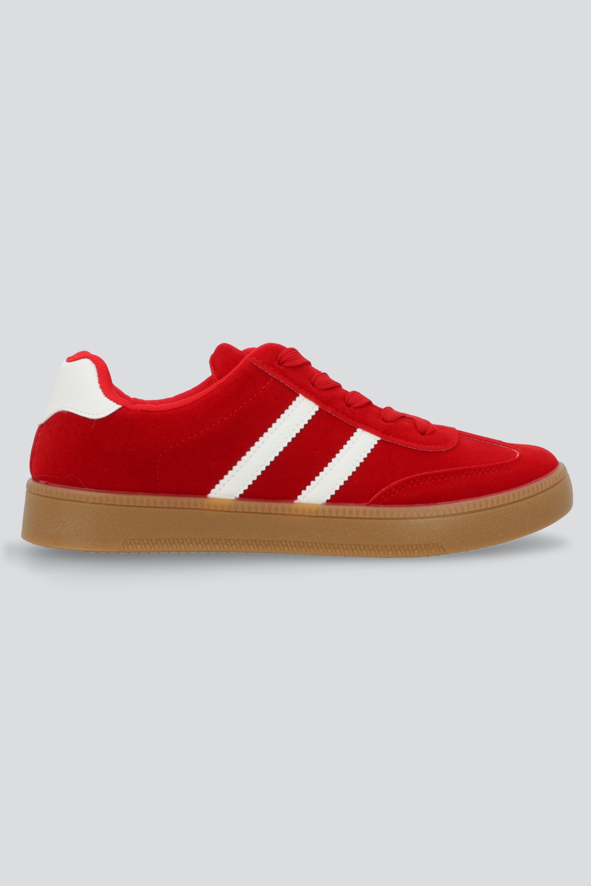 Tenis casual rayas punta suede ROJO