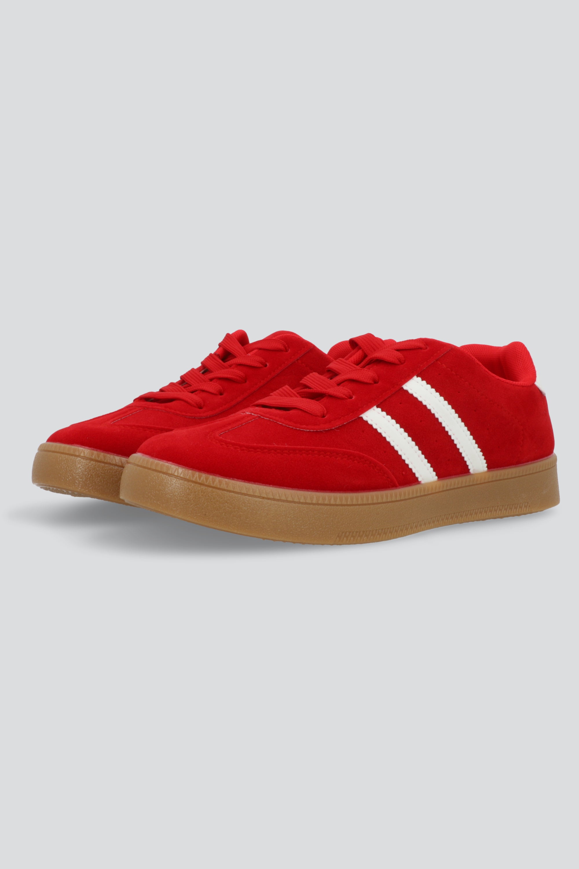 Tenis casual rayas punta suede ROJO