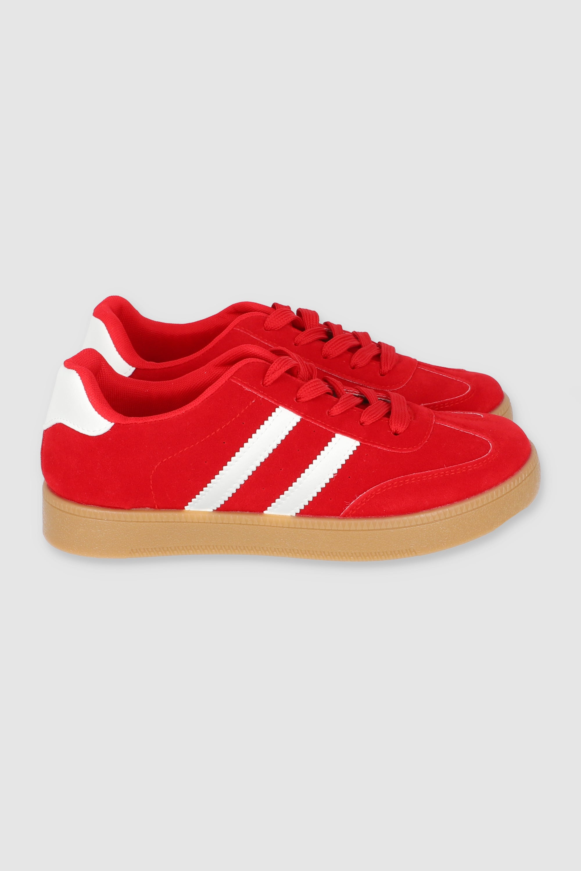 Tenis casual rayas punta suede ROJO