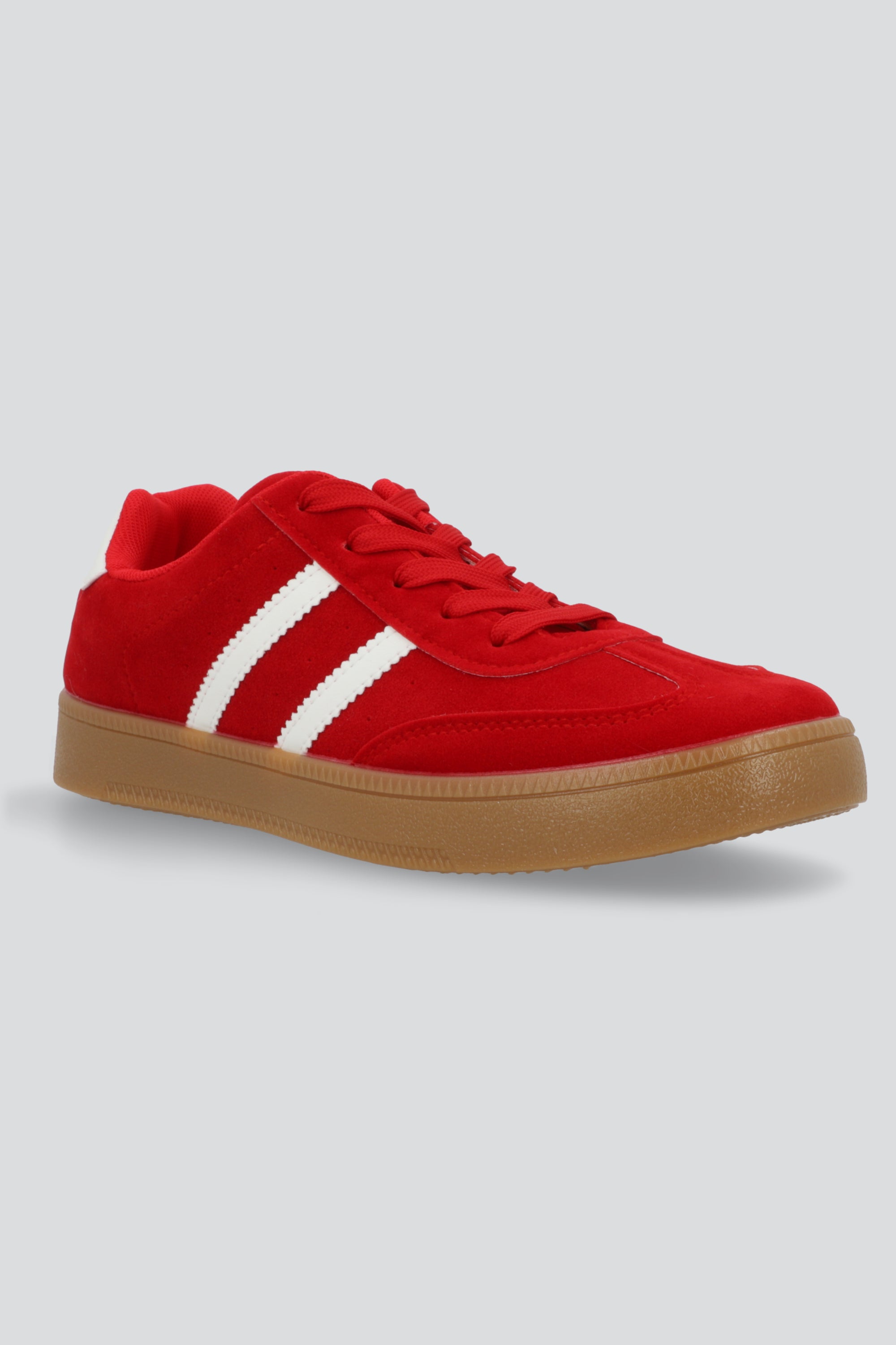 Tenis casual rayas punta suede ROJO