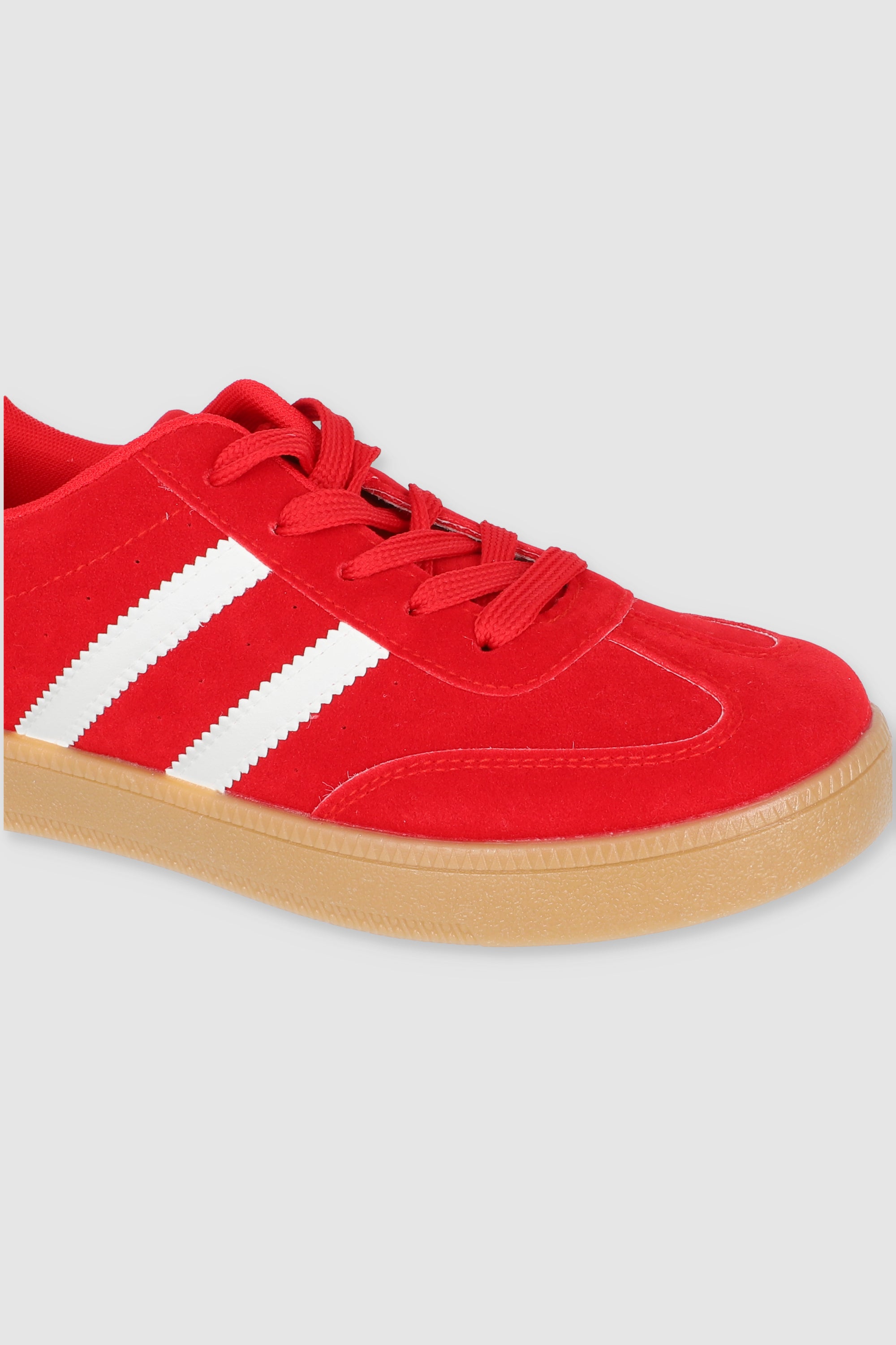 Tenis casual rayas punta suede ROJO