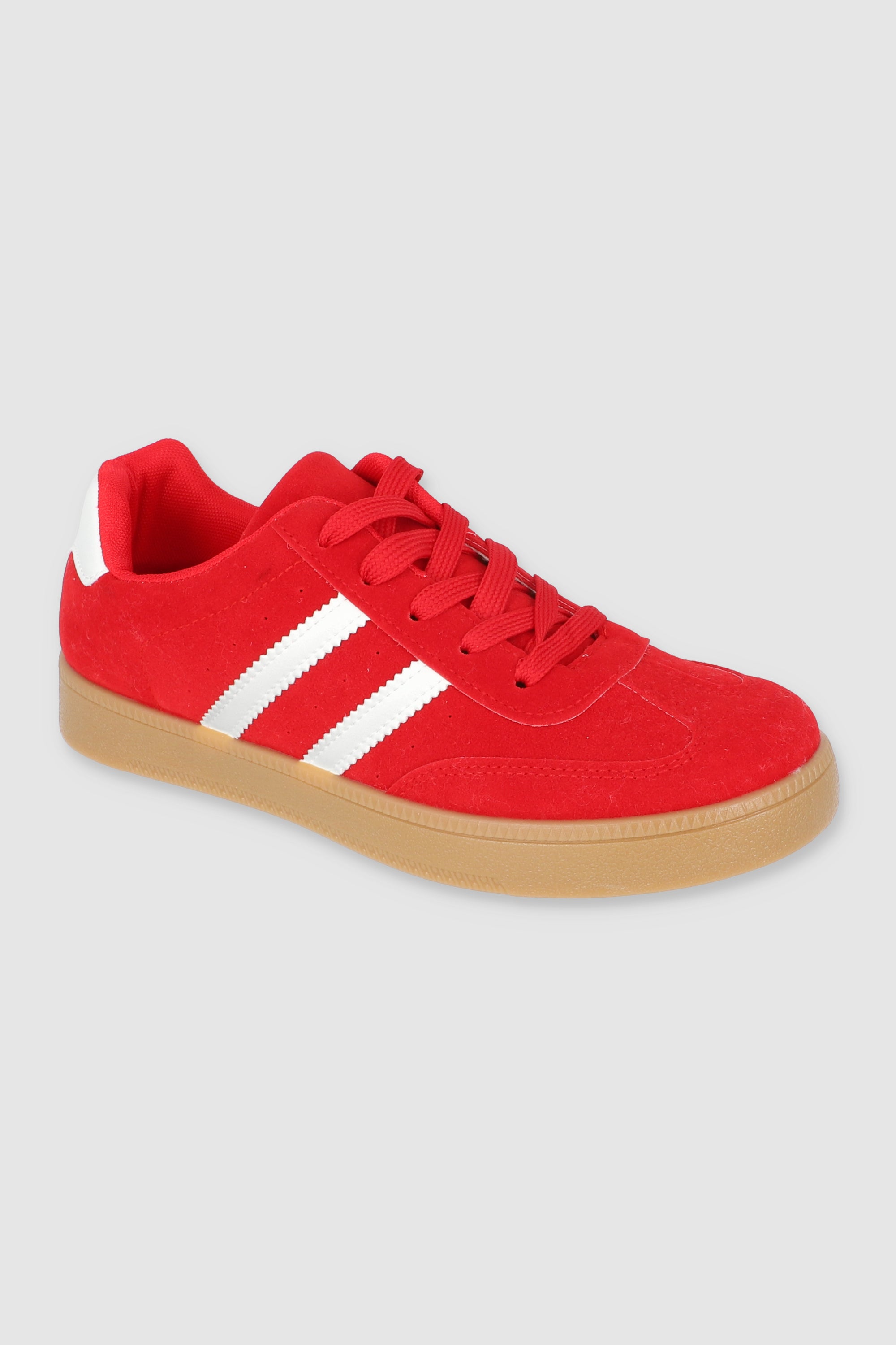 Tenis casual rayas punta suede ROJO