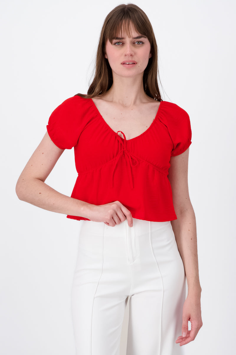 Blusa manga corta detalle fruncidos ROJO