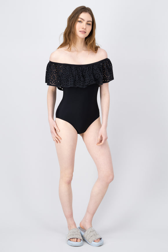 Traje de bano off shoulder liso