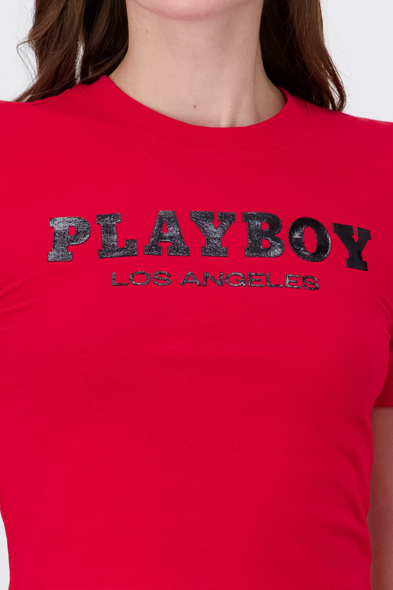 Crop Playboy Manga Corta ROJO TOMATE