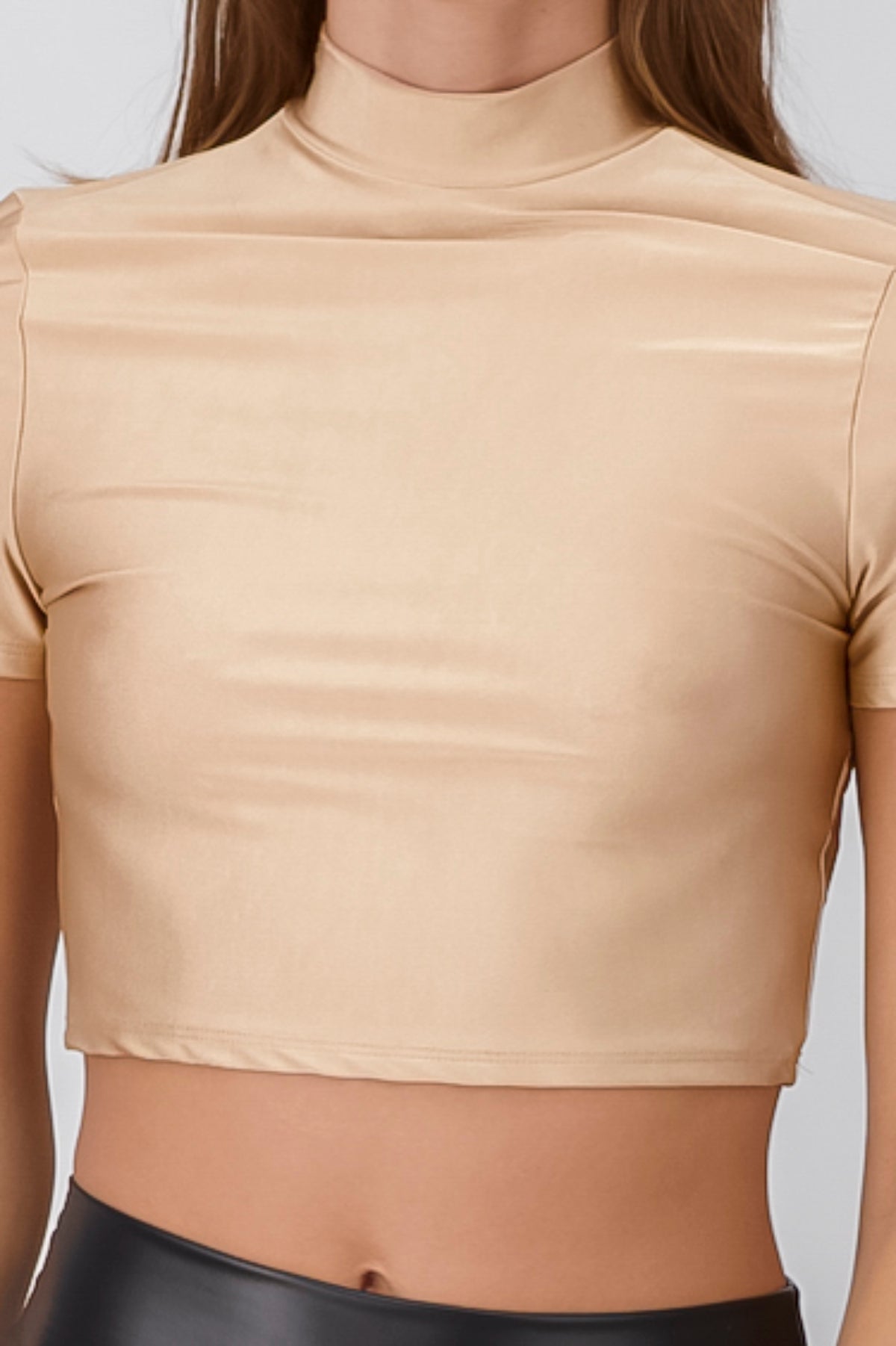 Top Crop Manga Corta Escote Espalda BEIGE