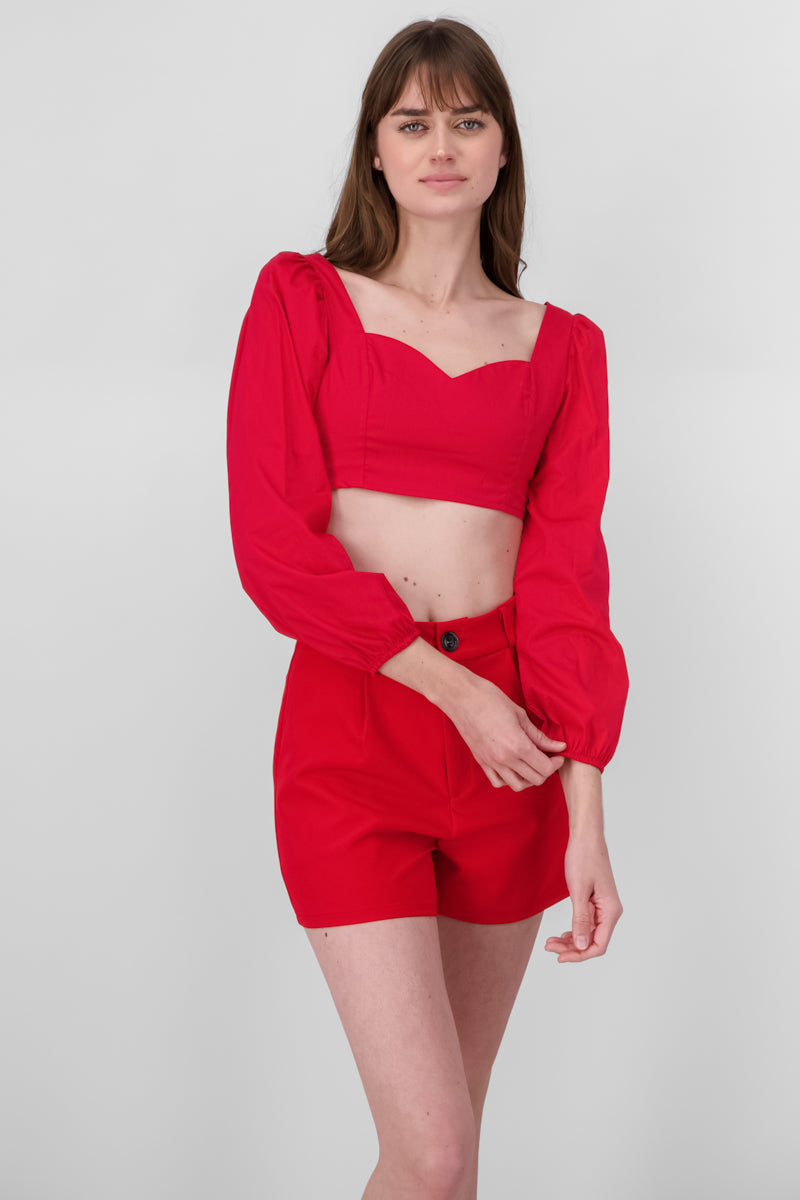 Blusa Manga Abullonada Escote Corazon ROJO