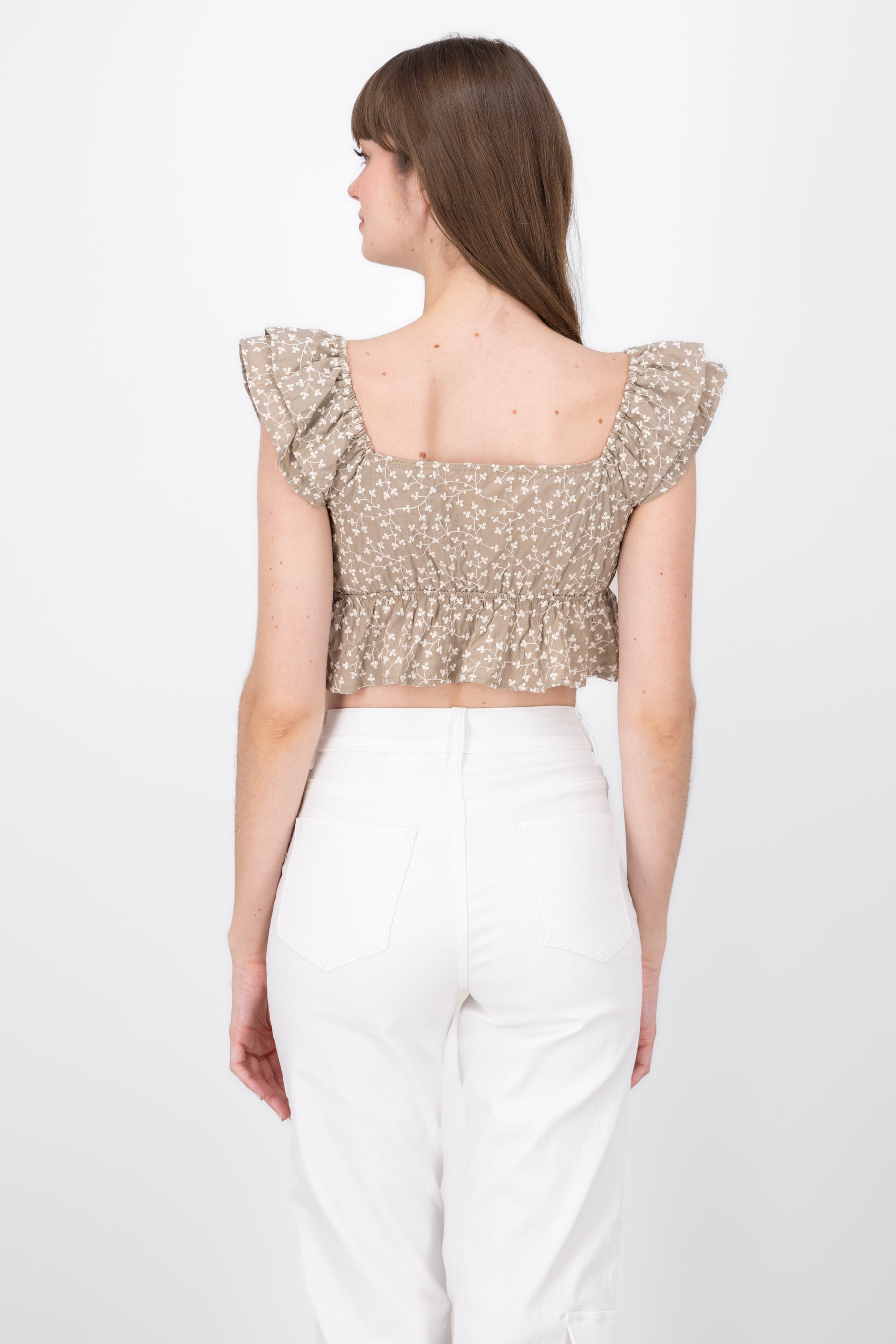 Blusa Bordada Con Copas TAUPE