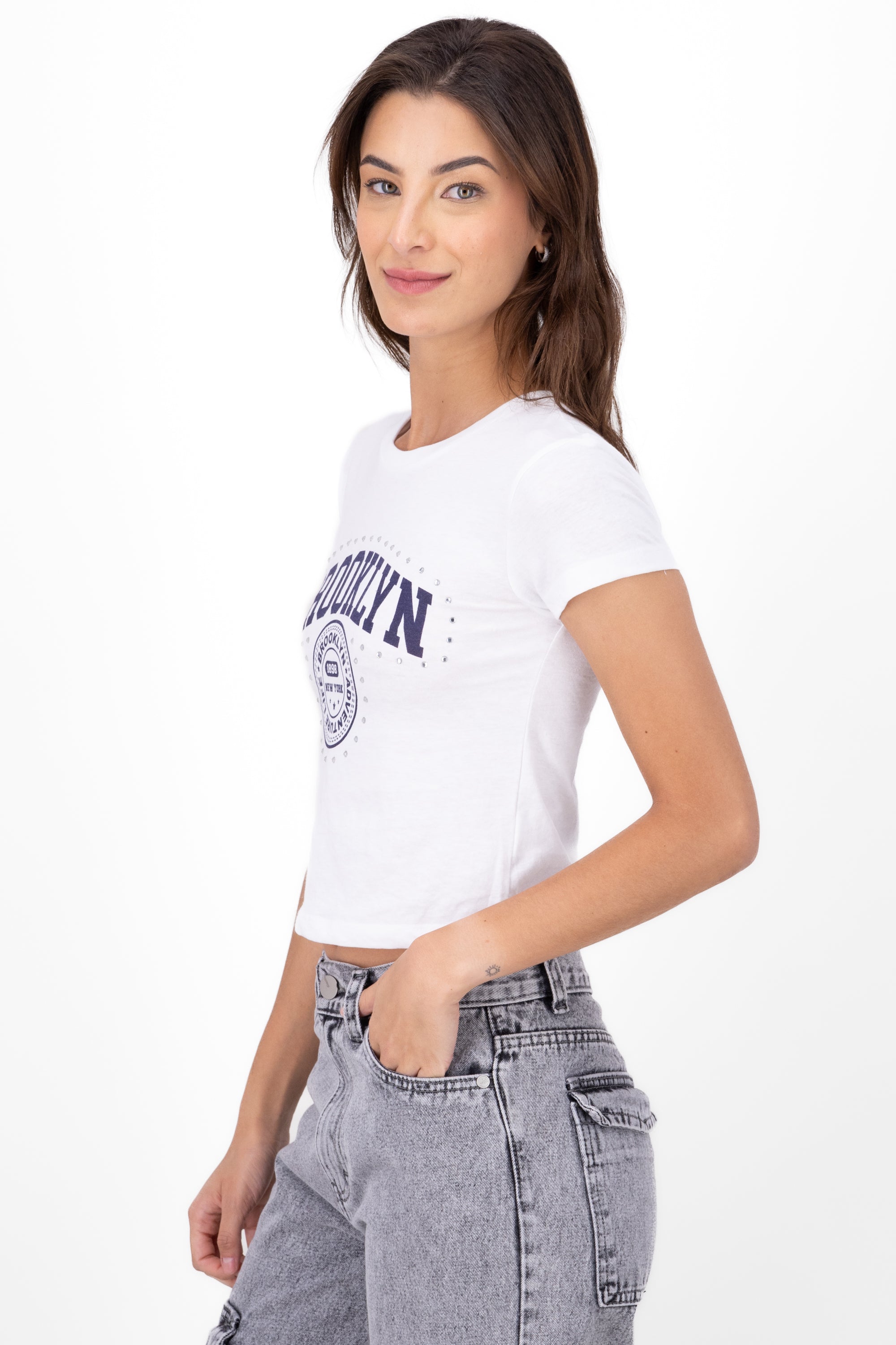 T-shirt de brooklyn con brillos BLANCO COMBO