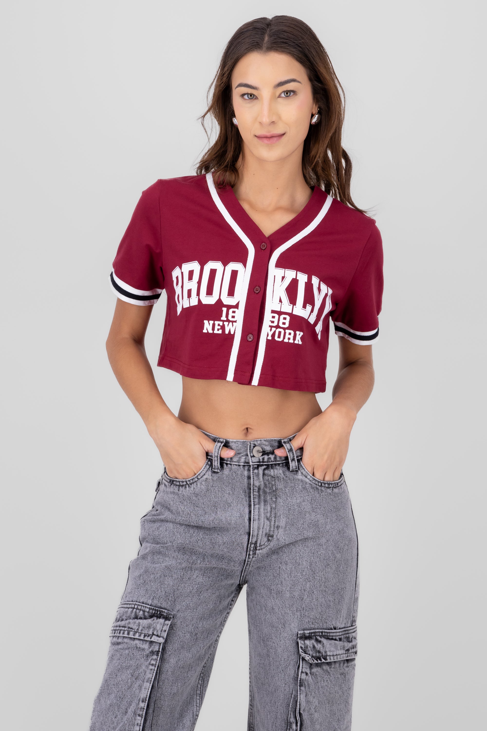 Camisa Tipo Baseball Brooklyn VINO COMBO