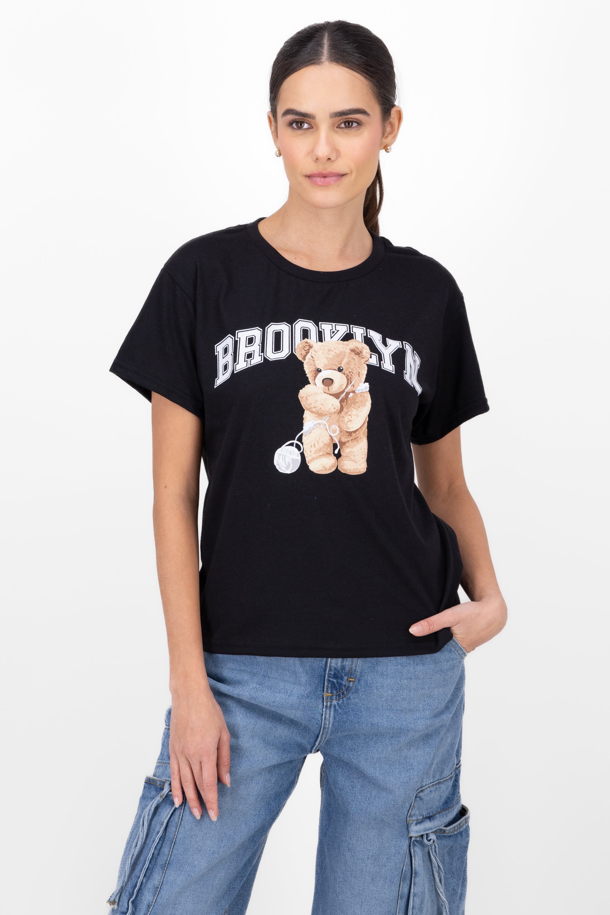 Playera Manga Corta Osito Brooklyn NEGRO