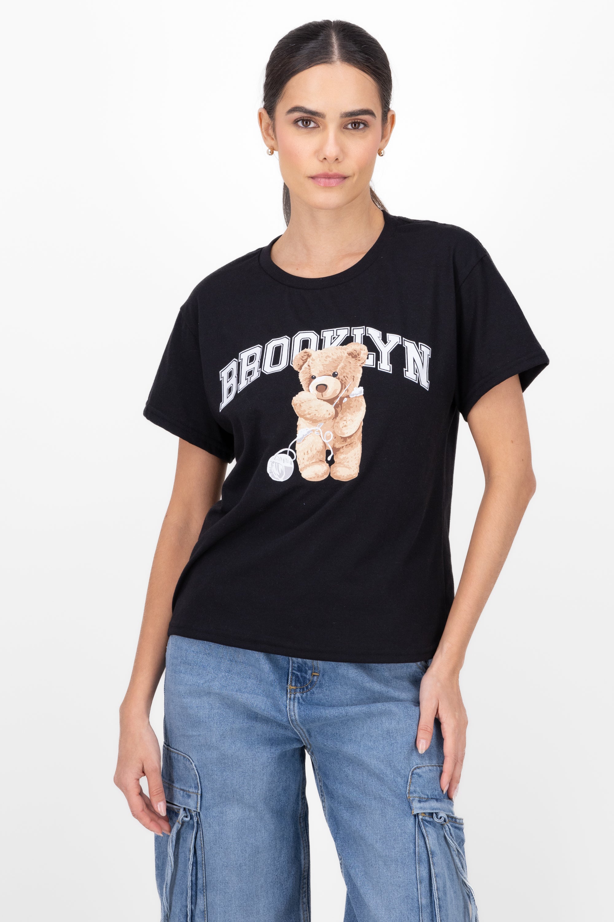 Playera Manga Corta Osito Brooklyn NEGRO