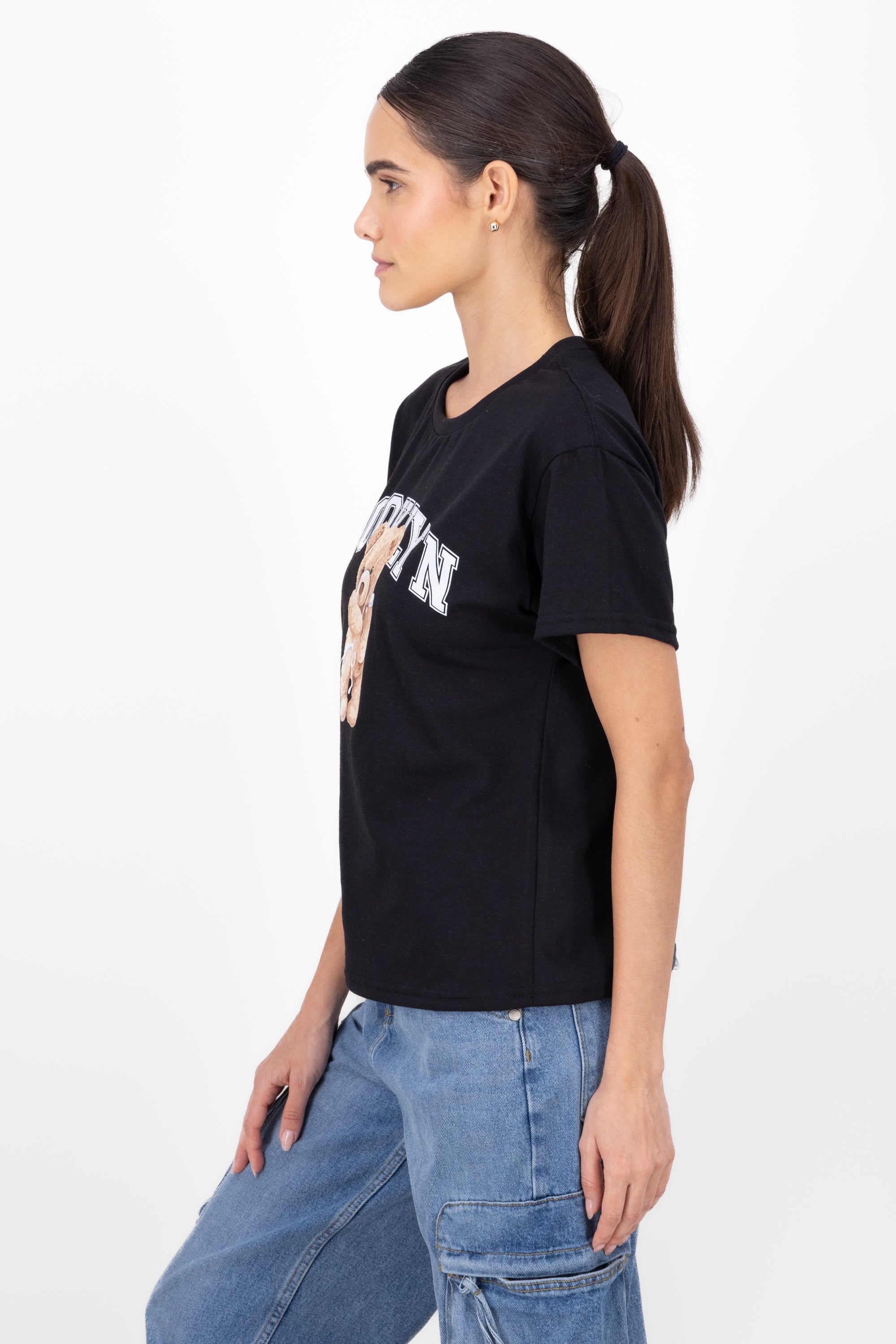 Playera Manga Corta Osito Brooklyn NEGRO