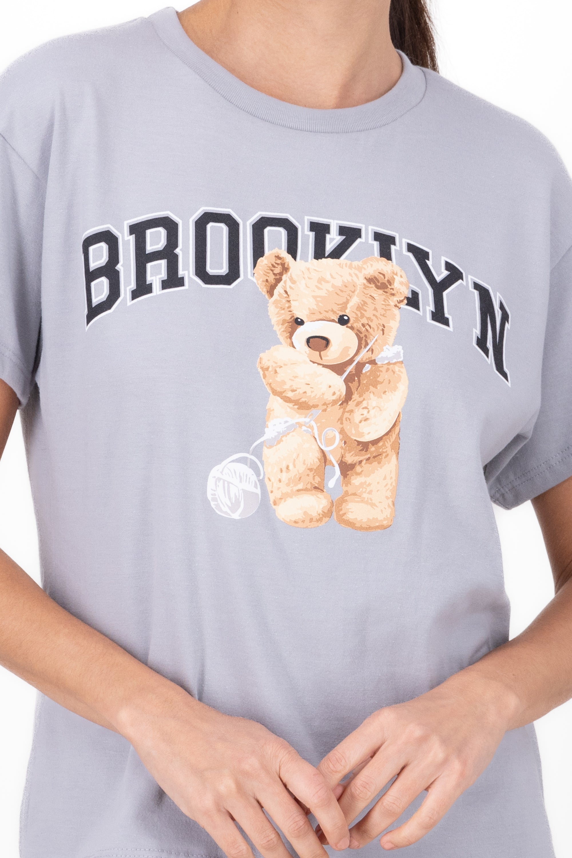 Playera Manga Corta Osito Brooklyn GRIS CLARO