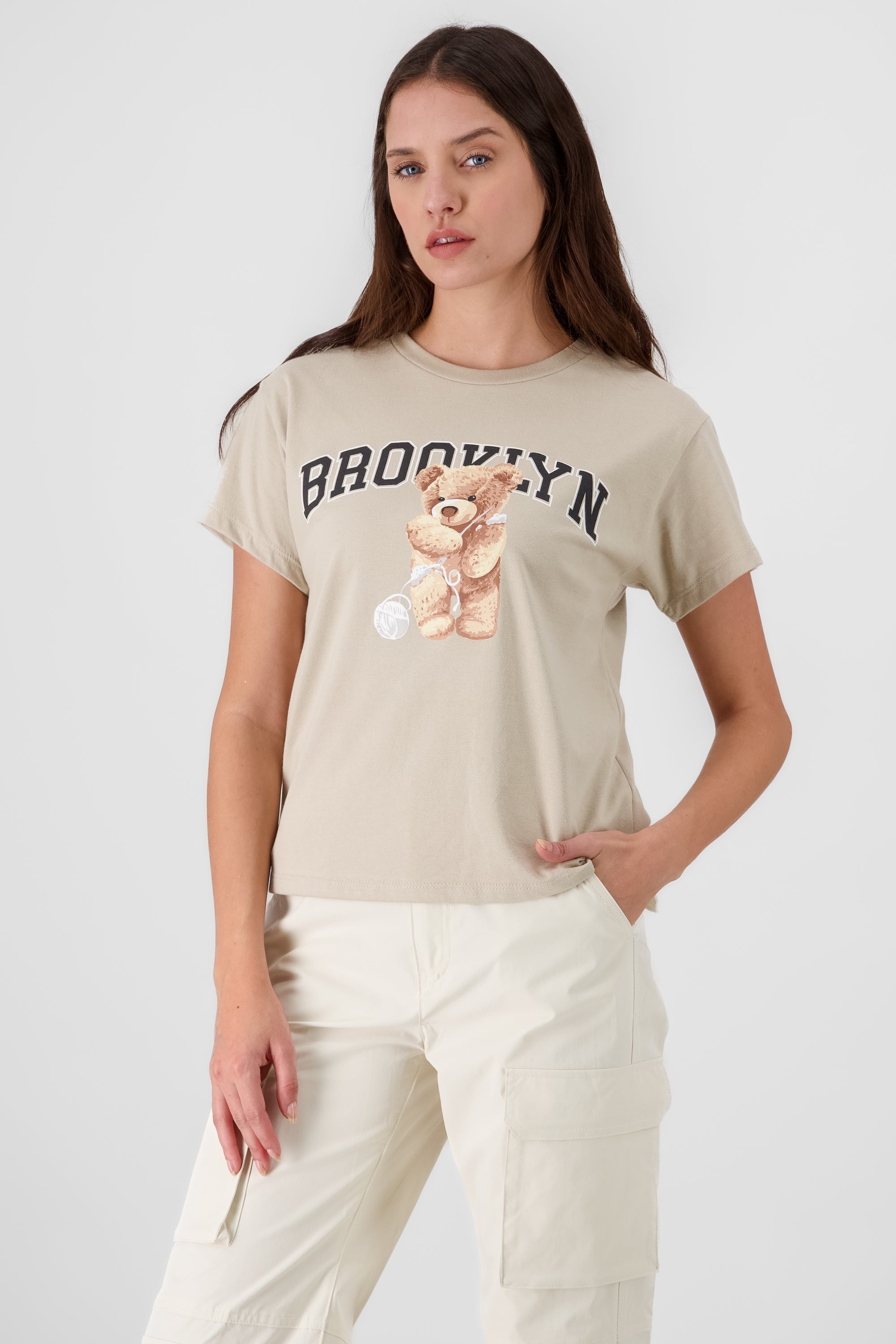 Playera Manga Corta Osito Brooklyn GREIGE