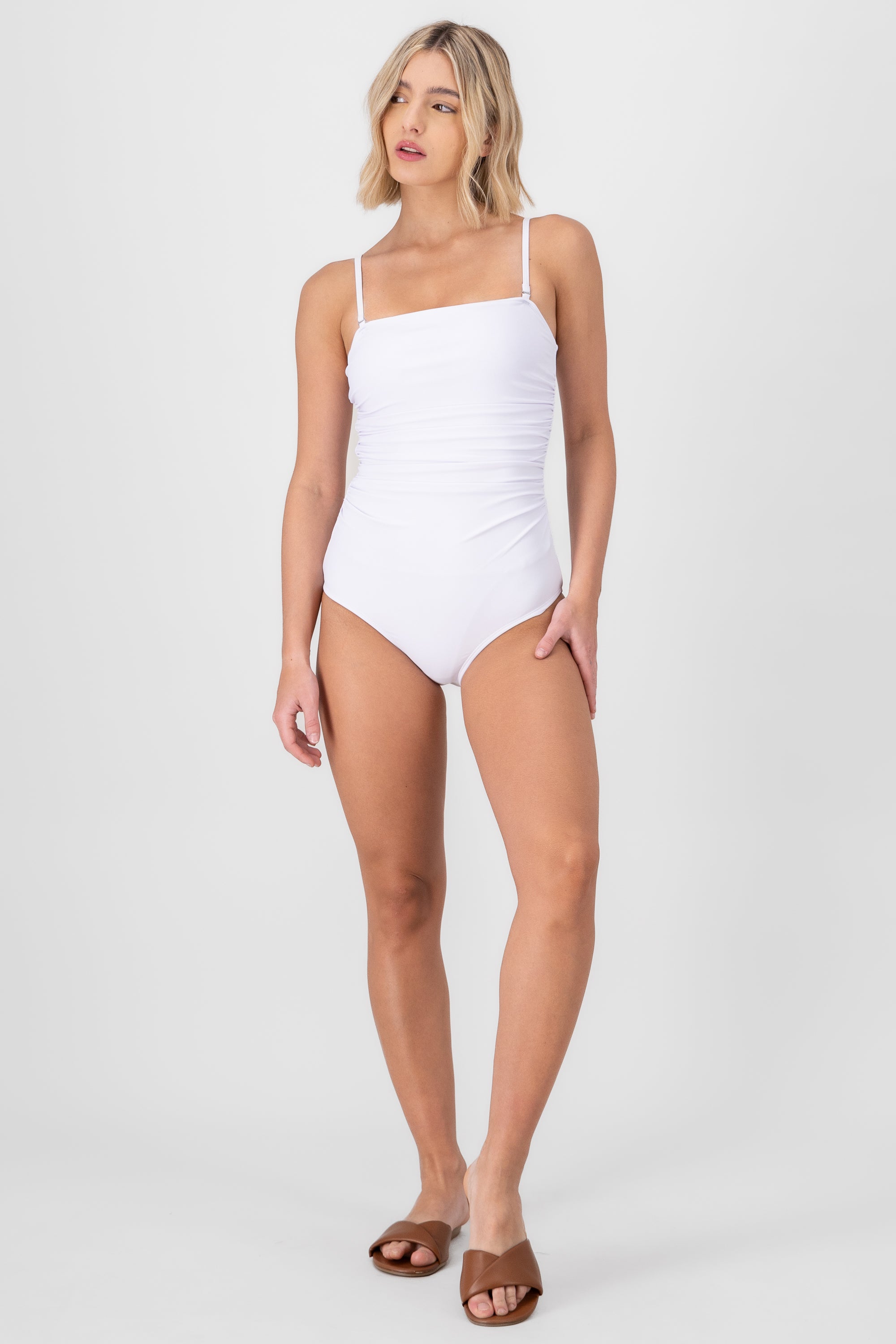 Traje de baño completo pliegues BLANCO