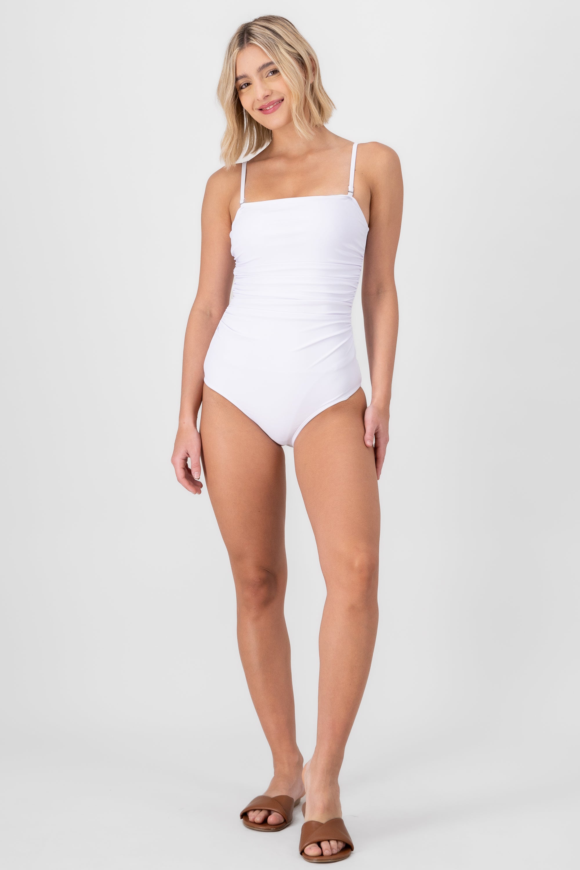 Traje de baño completo pliegues BLANCO