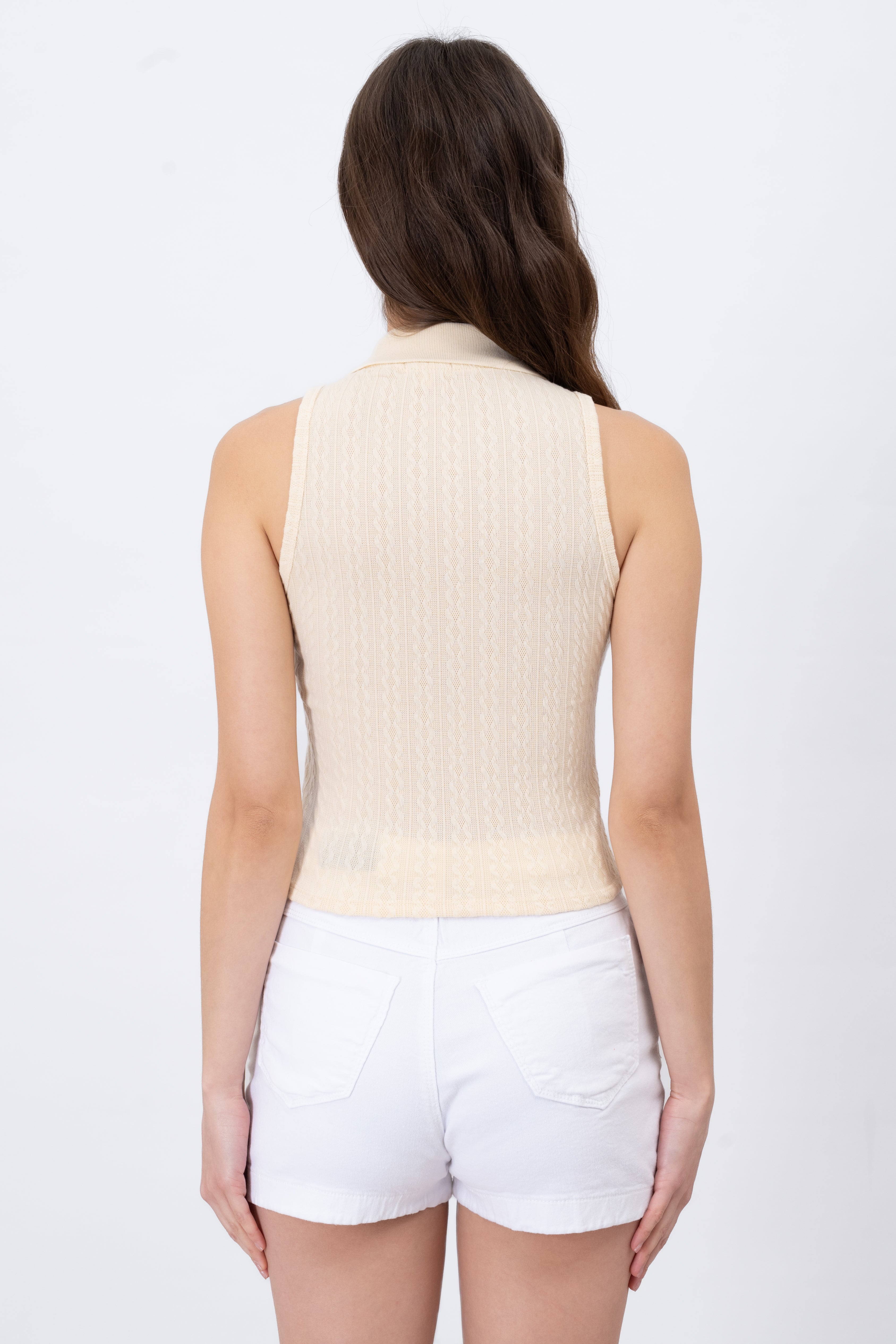 Top Cuello Polo Con Textura CREMA