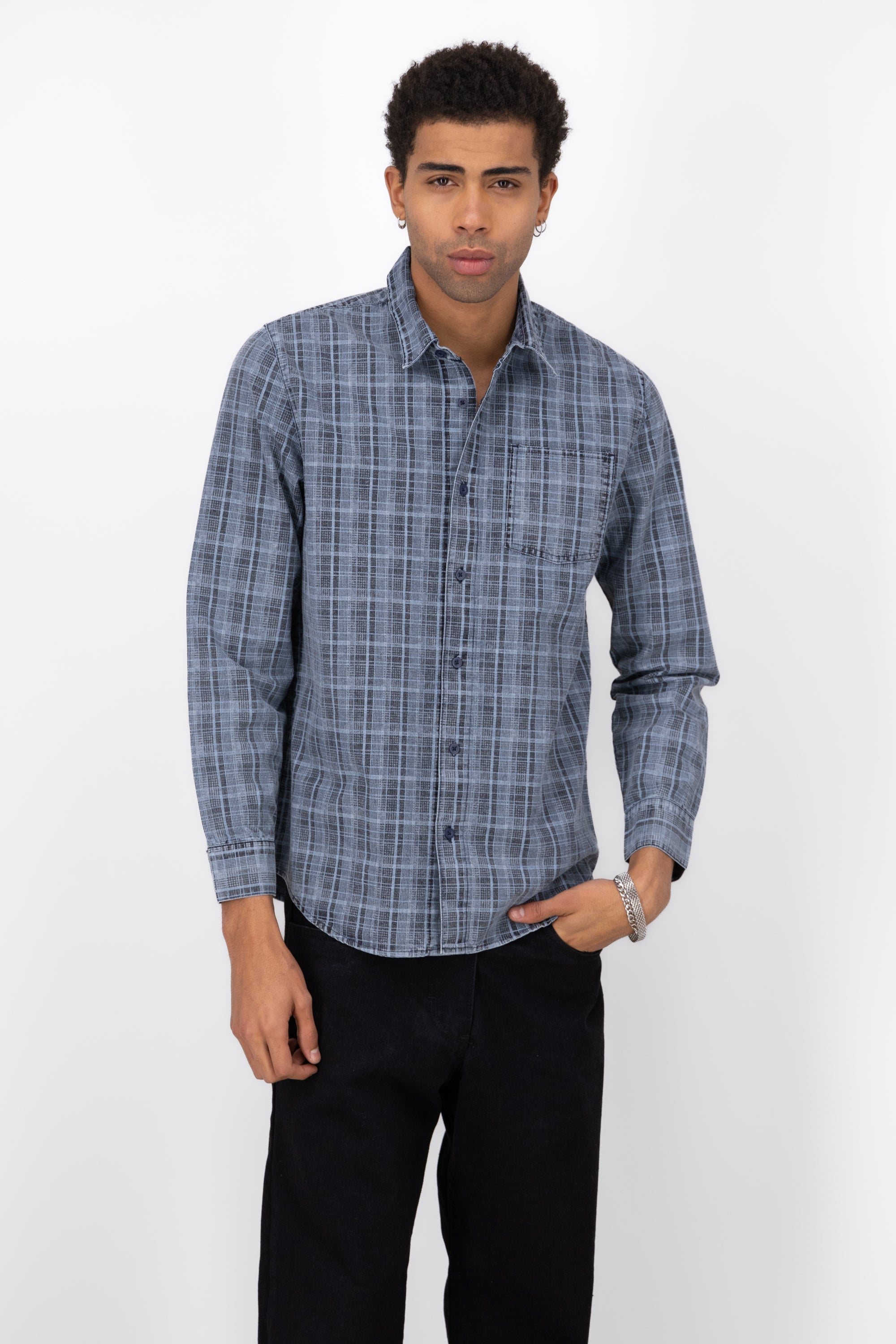 Camisa De Denim Con Estampado A Cuadros INDIGO