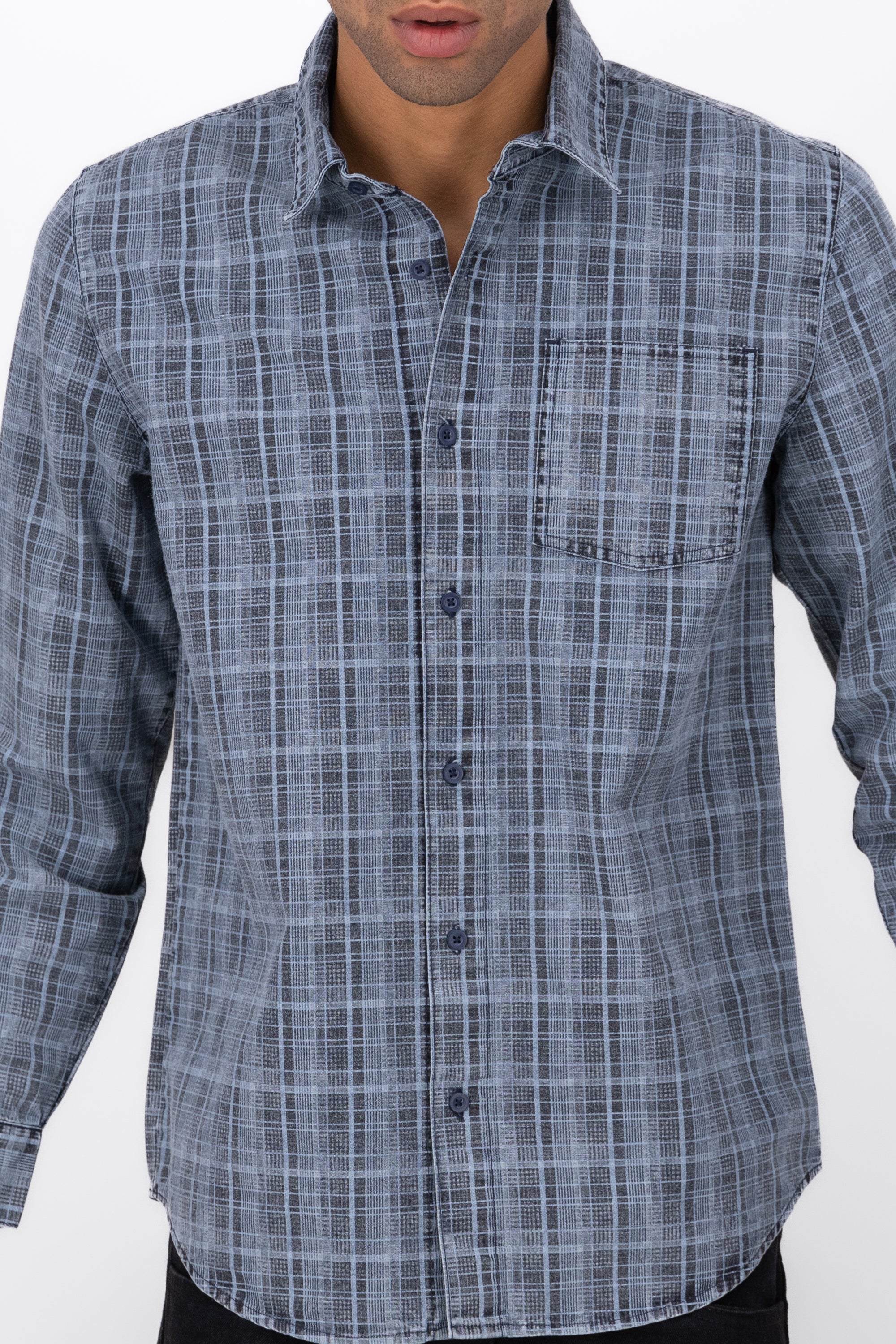 Camisa De Denim Con Estampado A Cuadros INDIGO