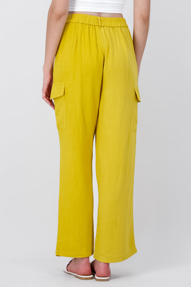 Pantalon Lino Detalle Bolsas Cargo AMARILLO