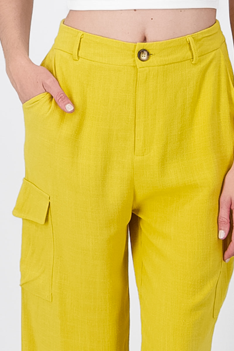 Pantalon Lino Detalle Bolsas Cargo AMARILLO