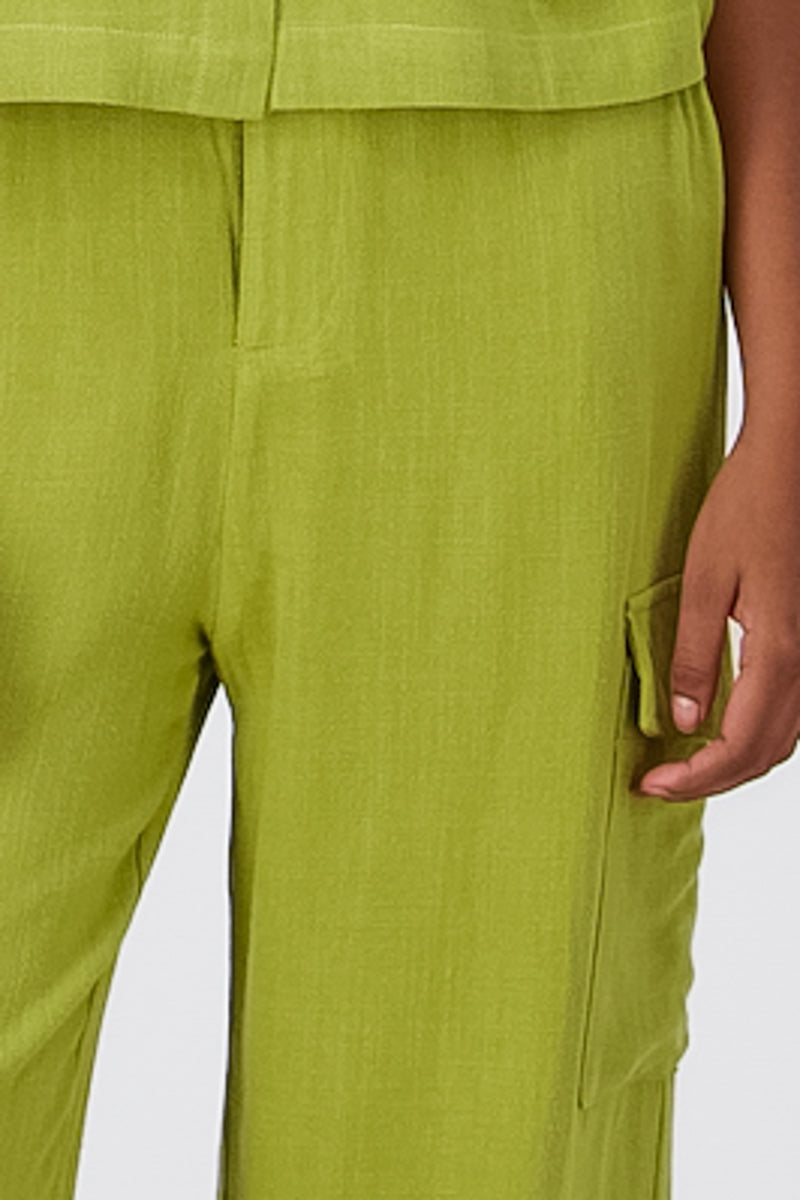 Pantalon Lino Detalle Bolsas Cargo VERDE