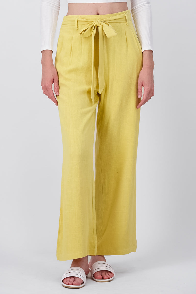 Pantalon Fluido Lino Detalle Moño AMARILLO