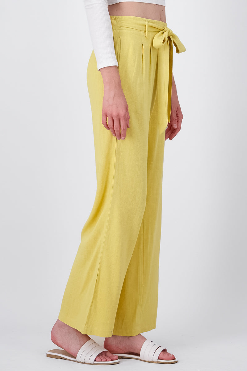 Pantalon Fluido Lino Detalle Moño AMARILLO