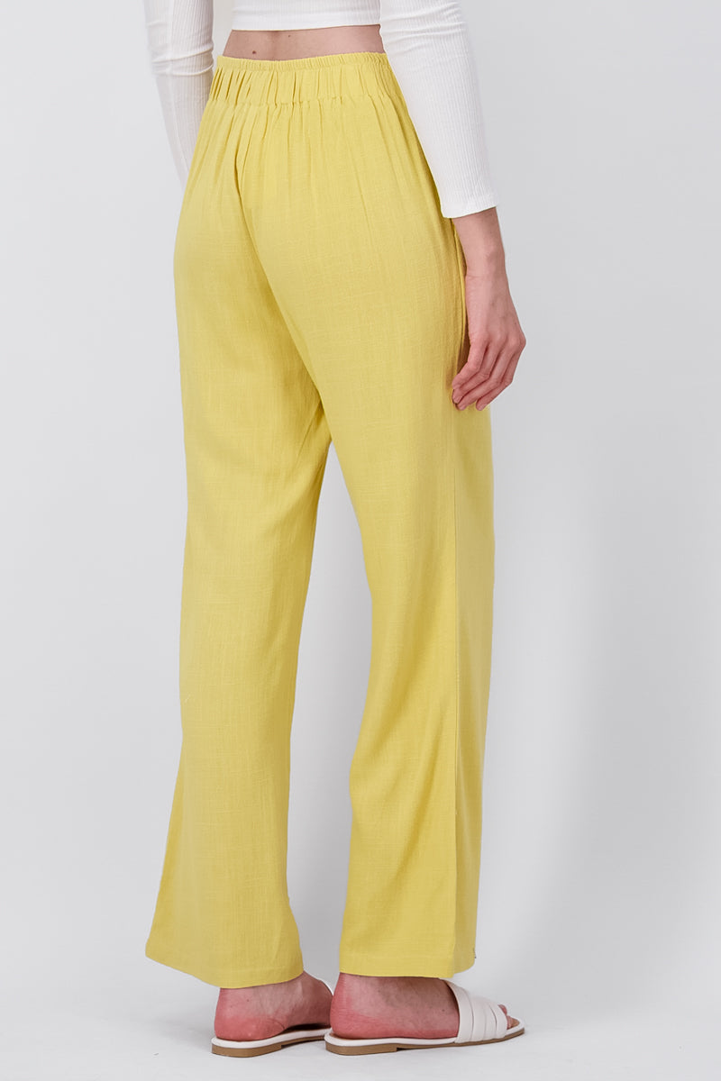 Pantalon Fluido Lino Detalle Moño AMARILLO