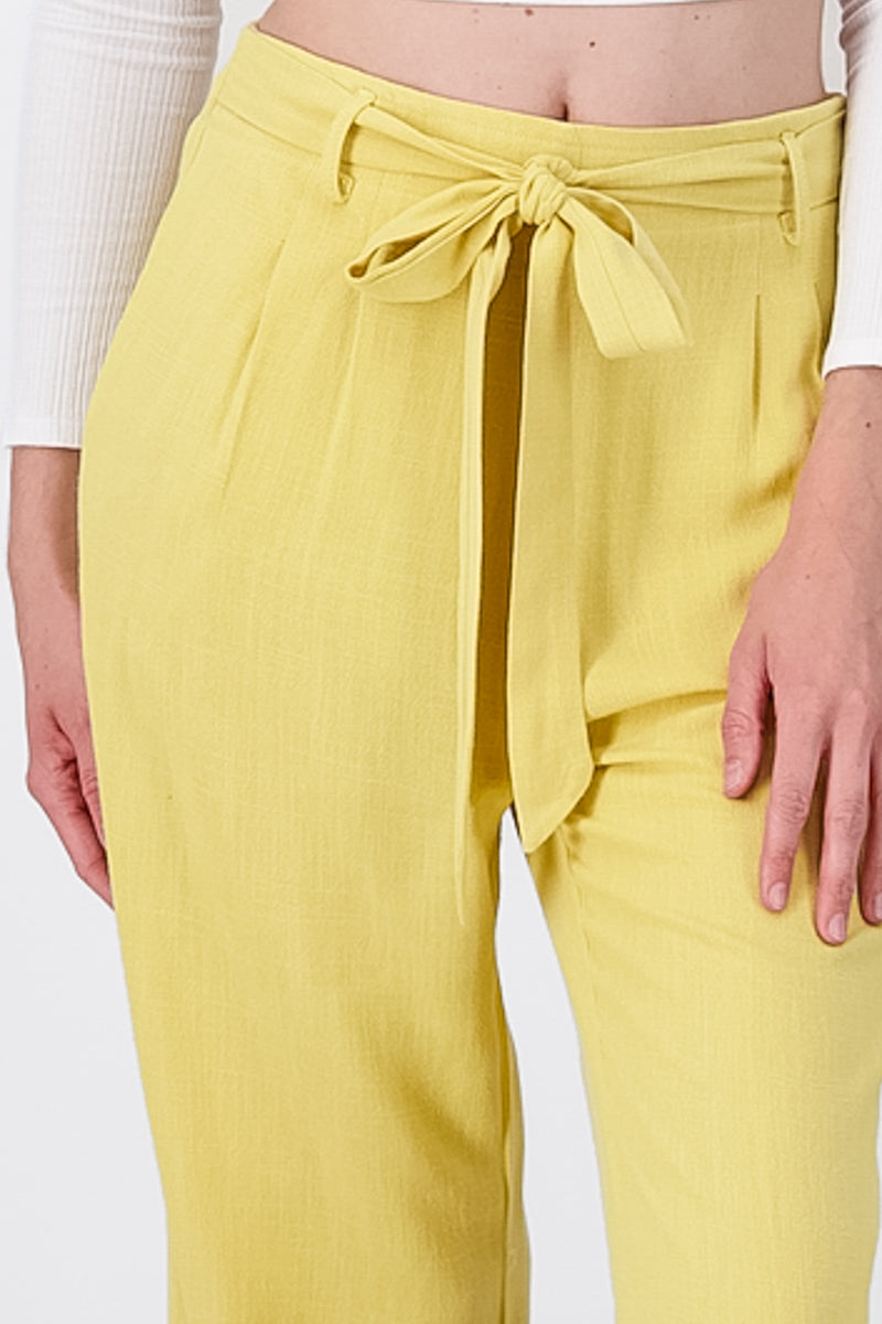 Pantalon Fluido Lino Detalle Moño AMARILLO