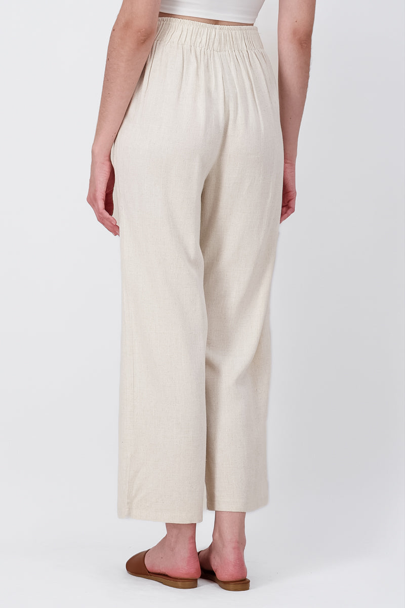 Pantalon Fluido Lino Detalle Moño BEIGE