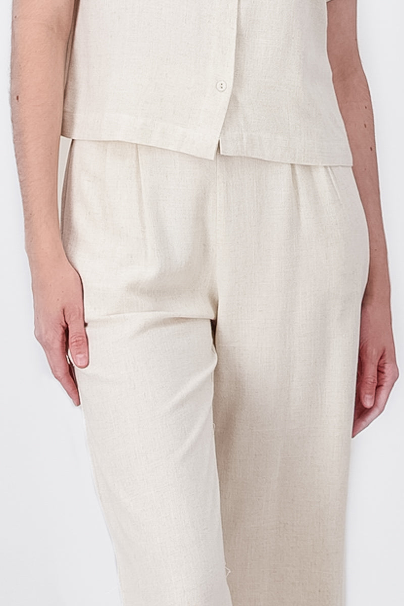 Pantalon Fluido Lino Detalle Moño BEIGE