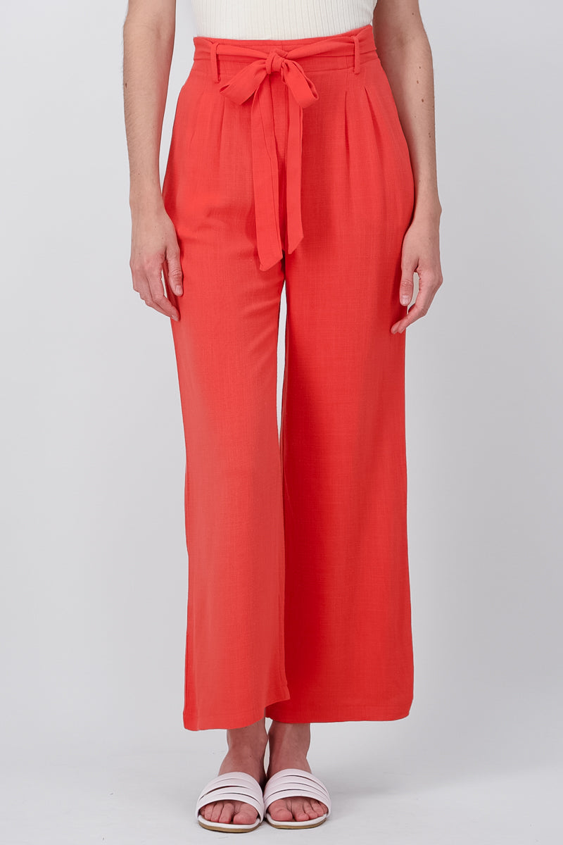 Pantalon Fluido Lino Detalle Moño CORAL