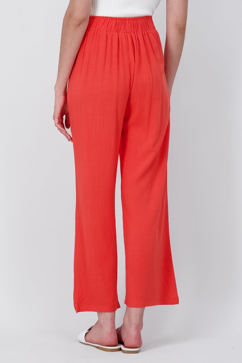 Pantalon Fluido Lino Detalle Moño CORAL