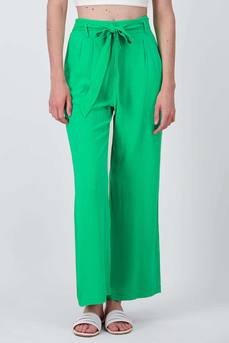 Pantalon Fluido Lino Detalle Moño VERDE