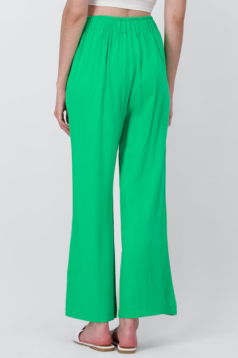 Pantalon Fluido Lino Detalle Moño VERDE