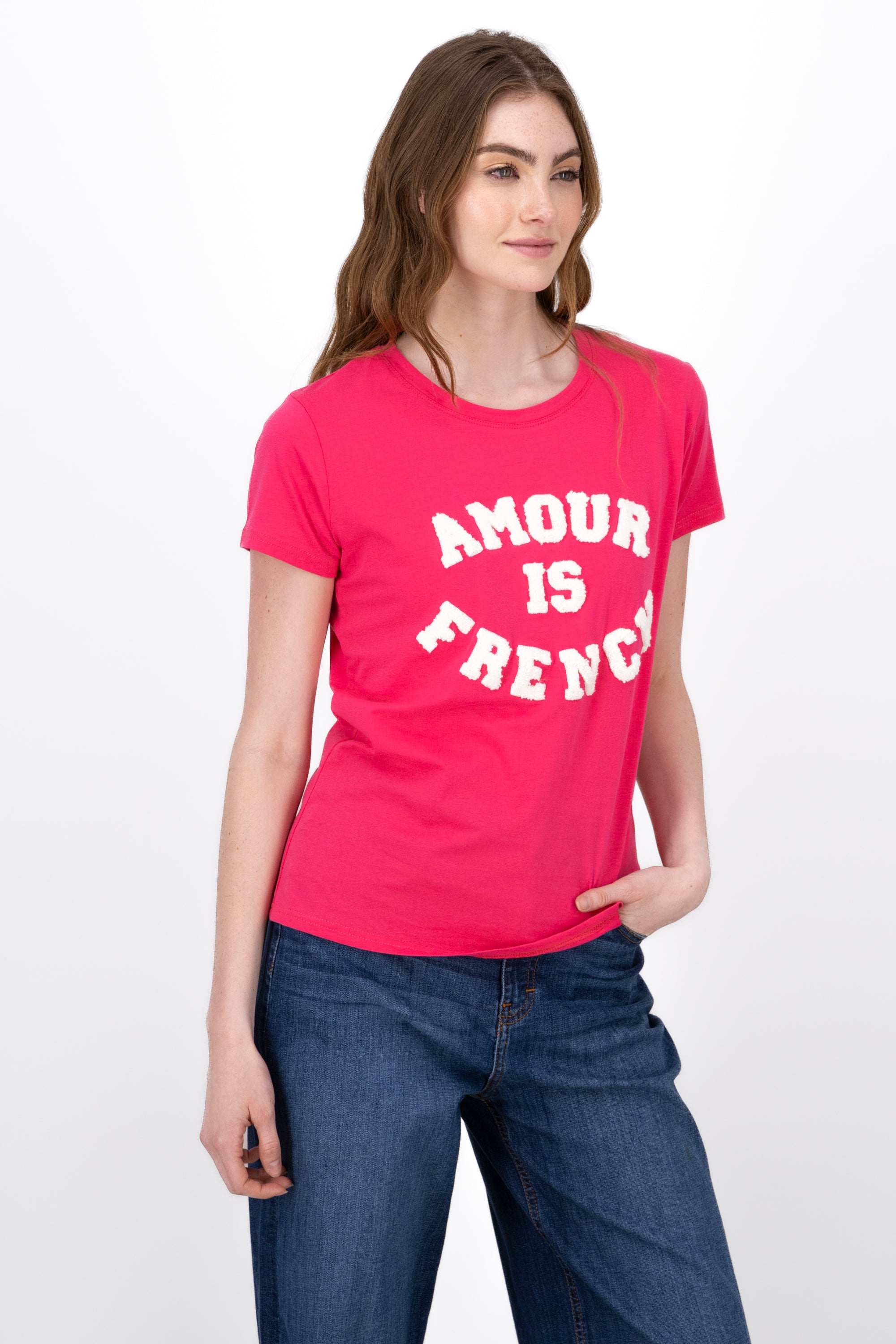 Playera Estampado Amour Is French ROSA