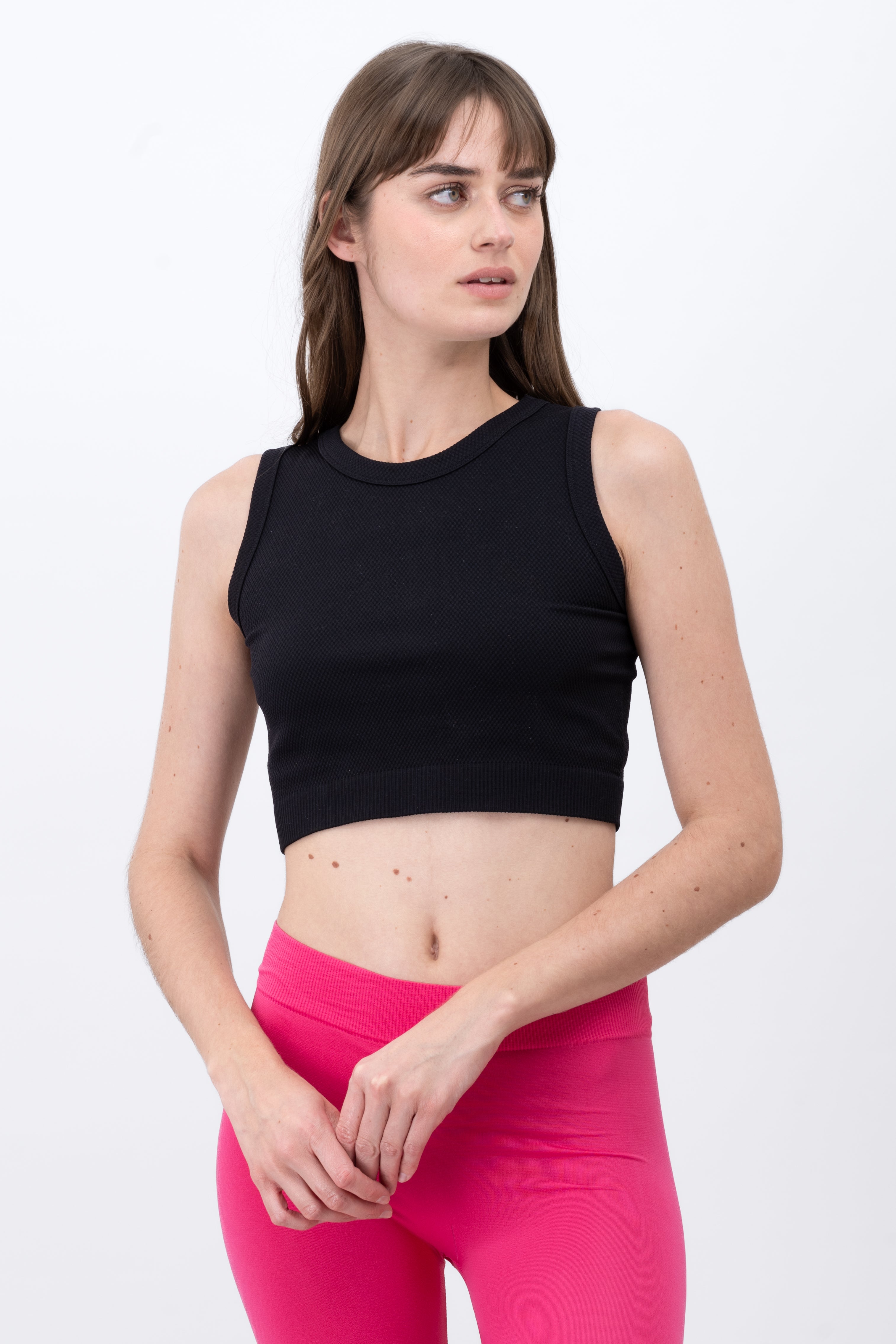 Top Seamless Con Textura Sin Mangas NEGRO