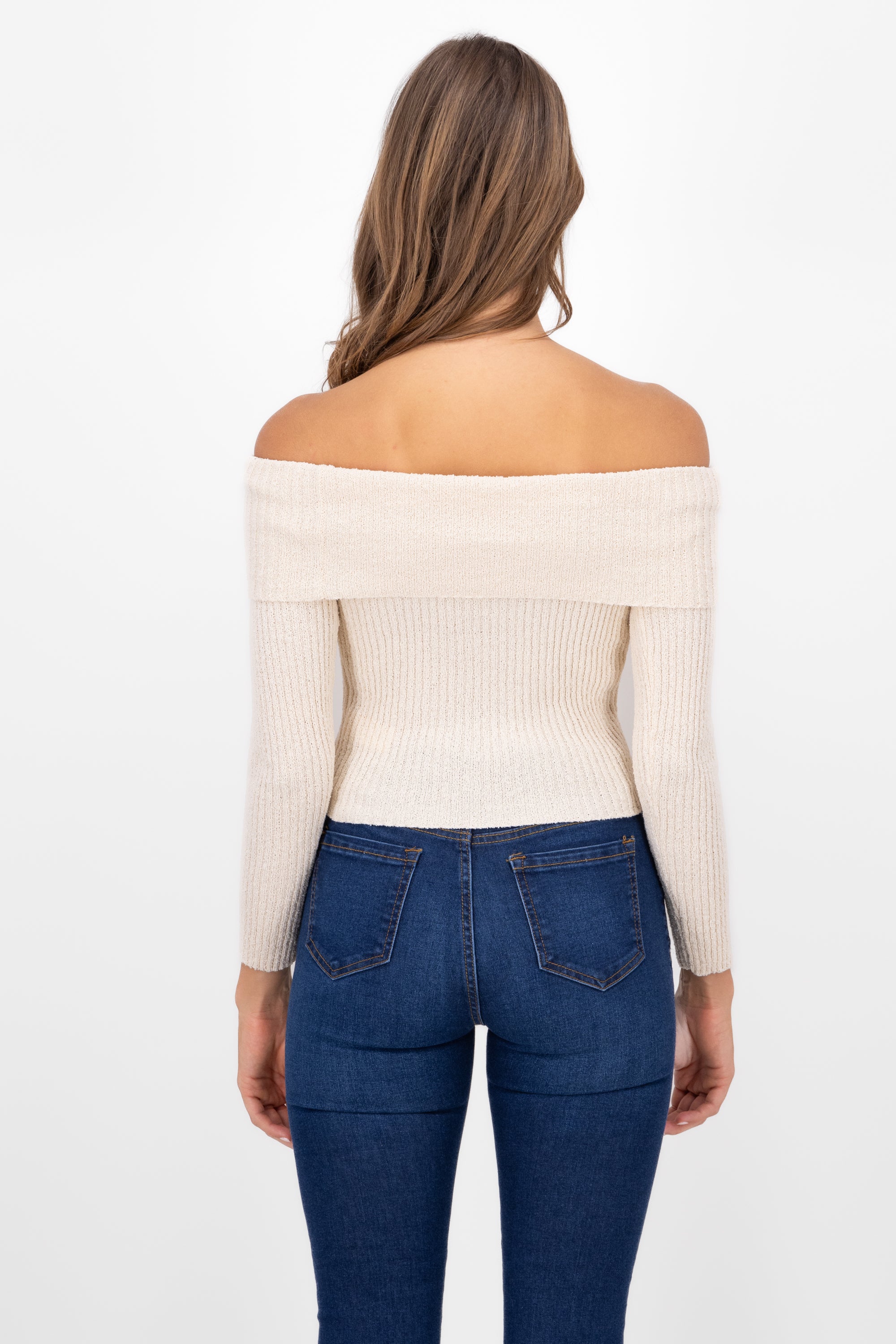 Top Off Shoulder Liso Tejido CREMA