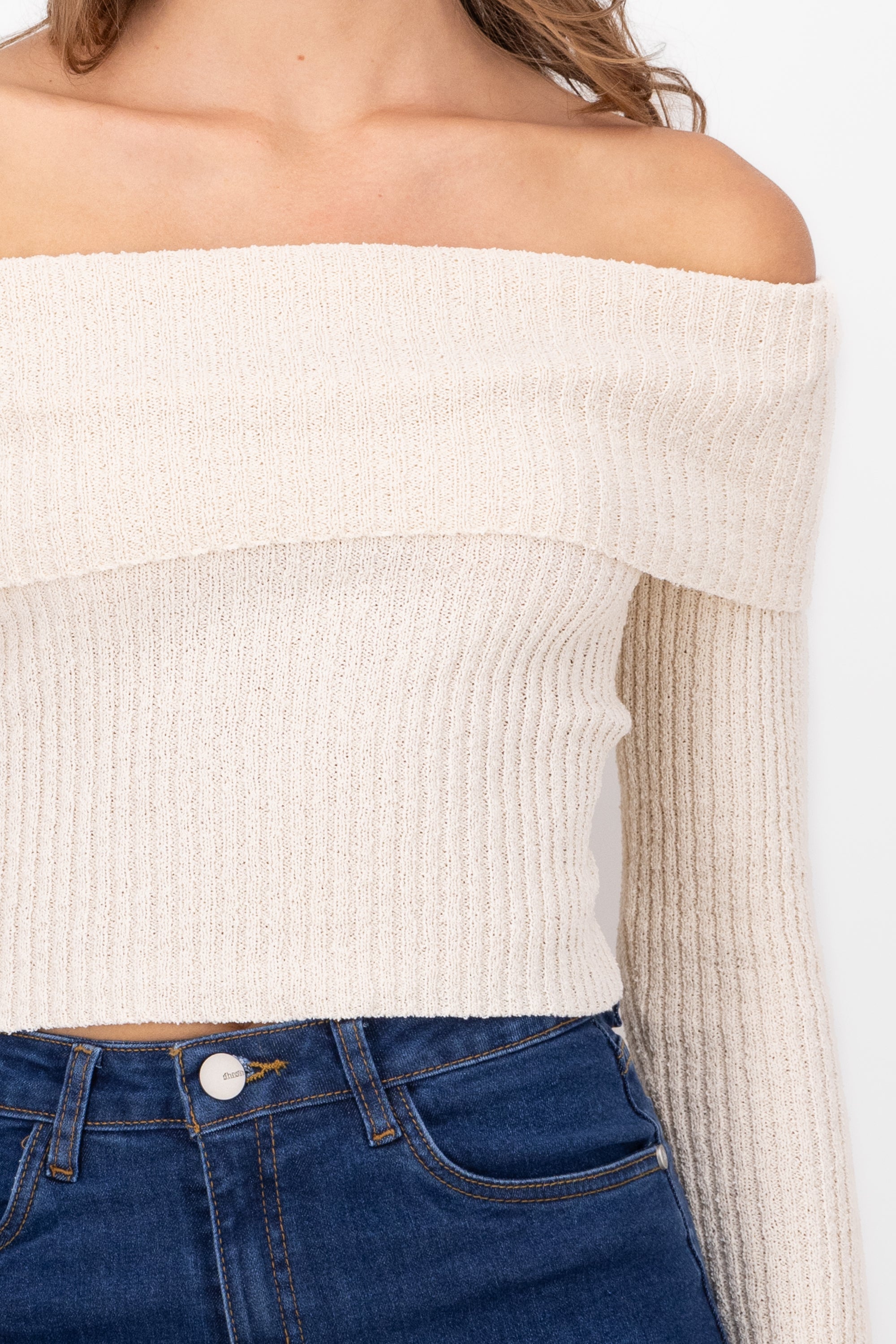 Top Off Shoulder Liso Tejido CREMA