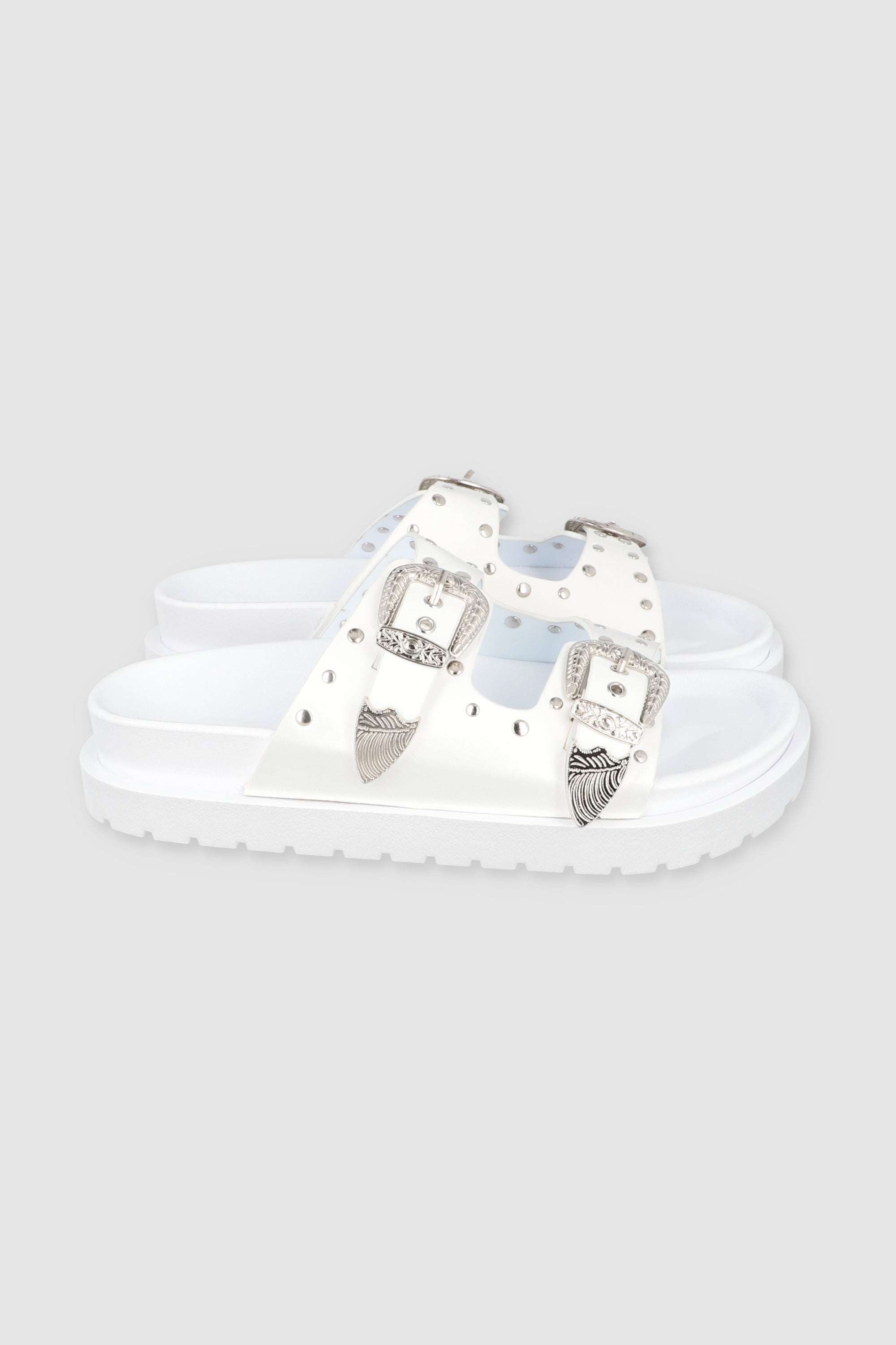 SANDALIA HEBILLAS STUDS MEGAS BLANCO